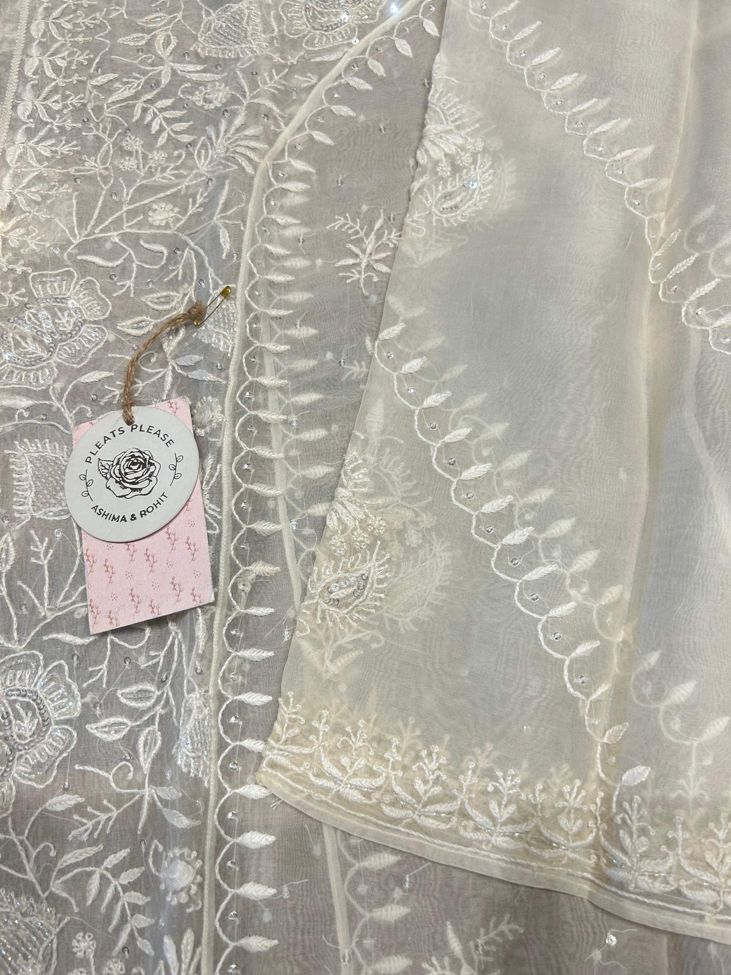 Dyeable Chikankari Organza Kurta & Dupatta Set