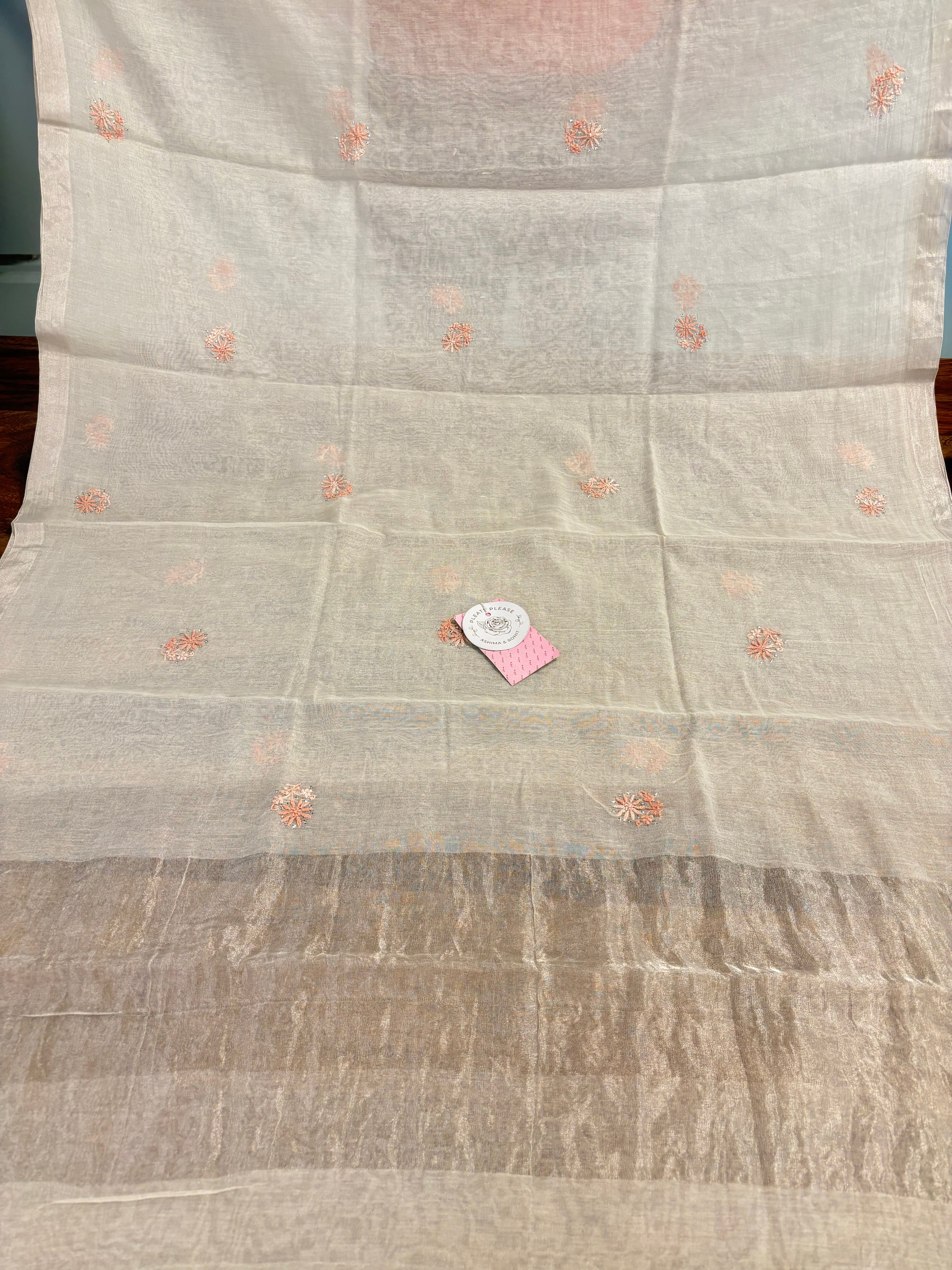 Dyeable Pure & Premium Silver Tissue Mukaish Chikankari Angrakha Kurta & Dupatta