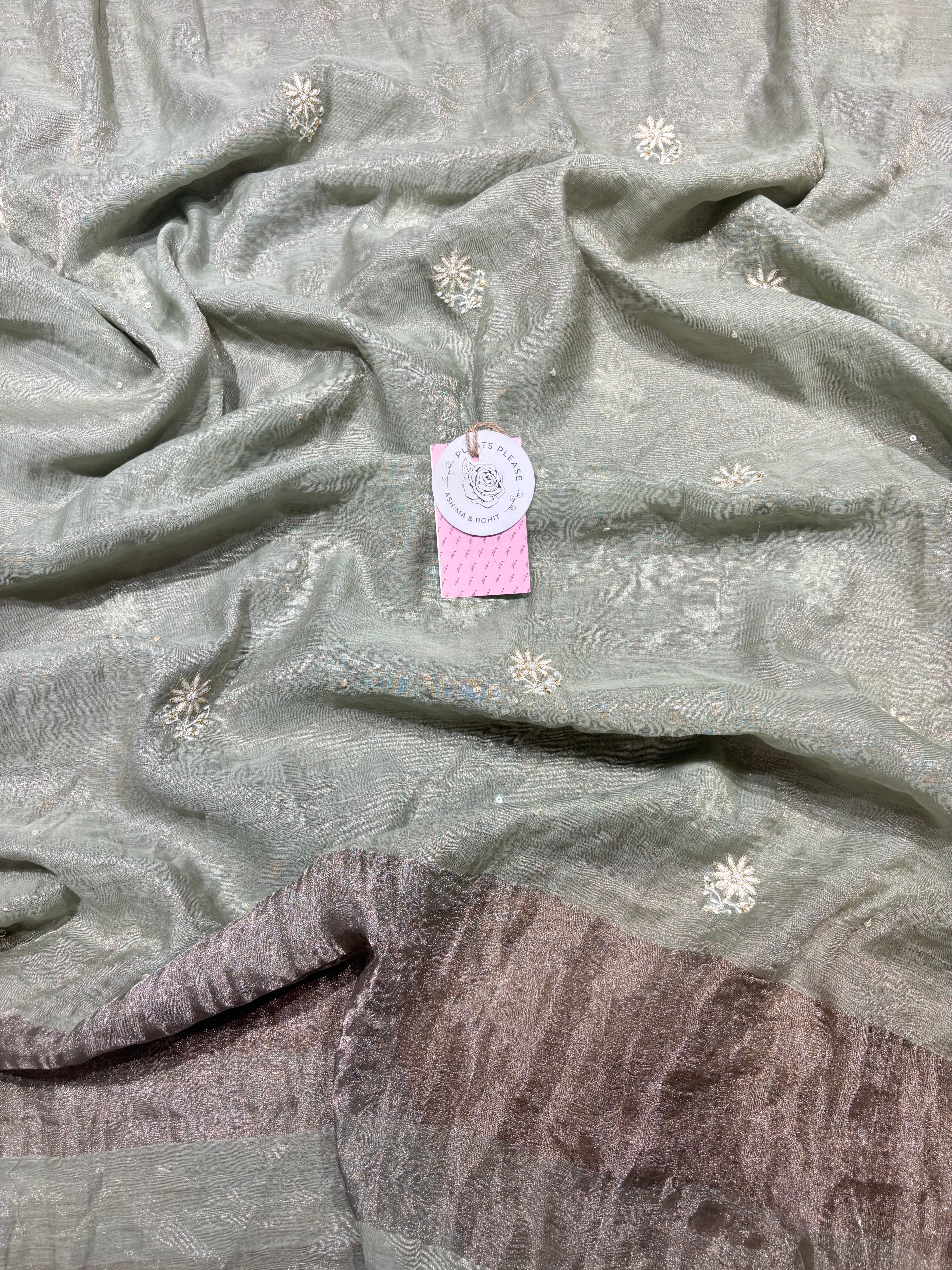 Sage Green Pure & Premium Tissue Chikankari Kalidar Kurta & Dupatta Set