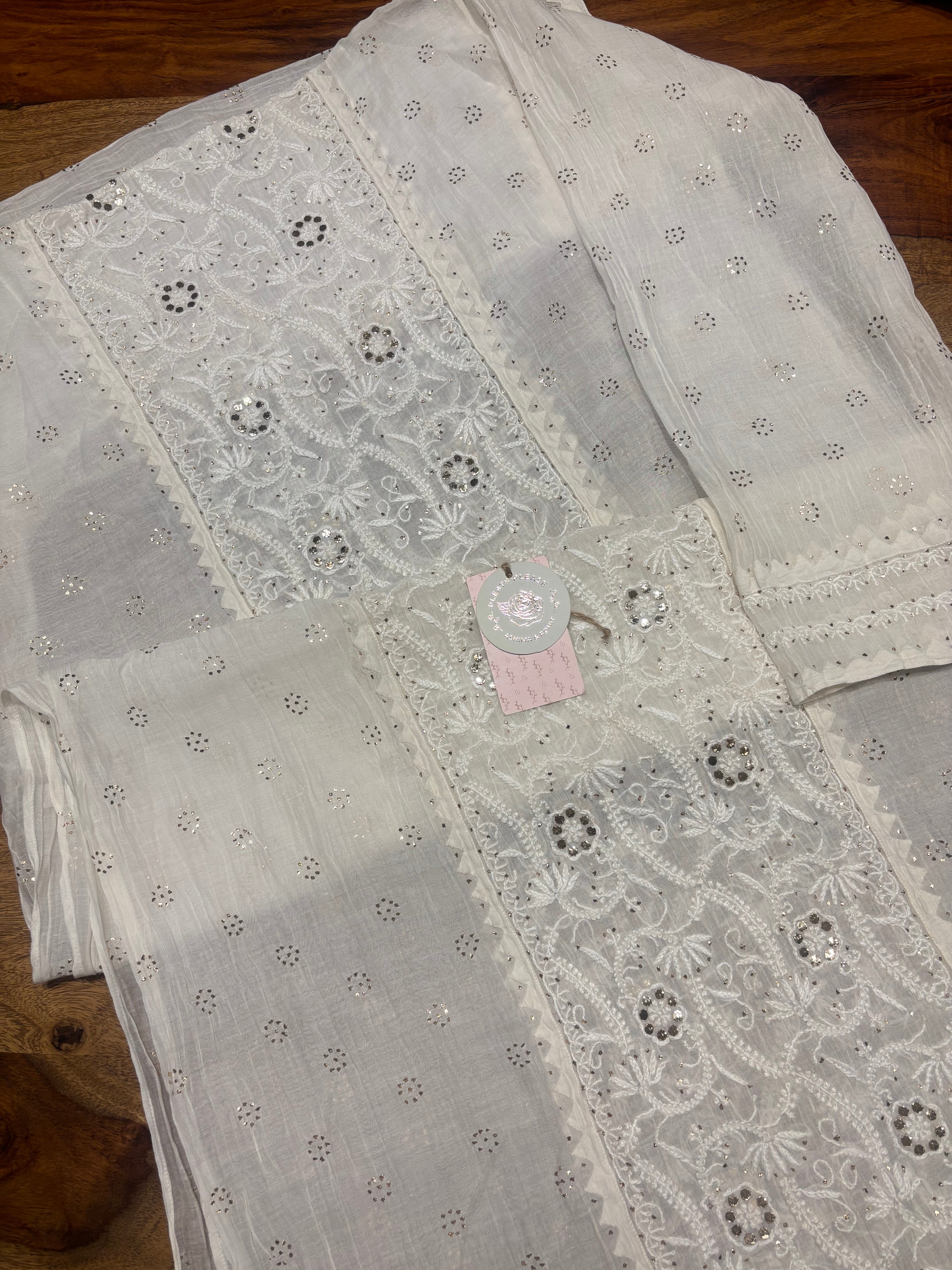 Dyeable Chanderi Mul Chikankari & Mukaish Kurta & Dupatta Set