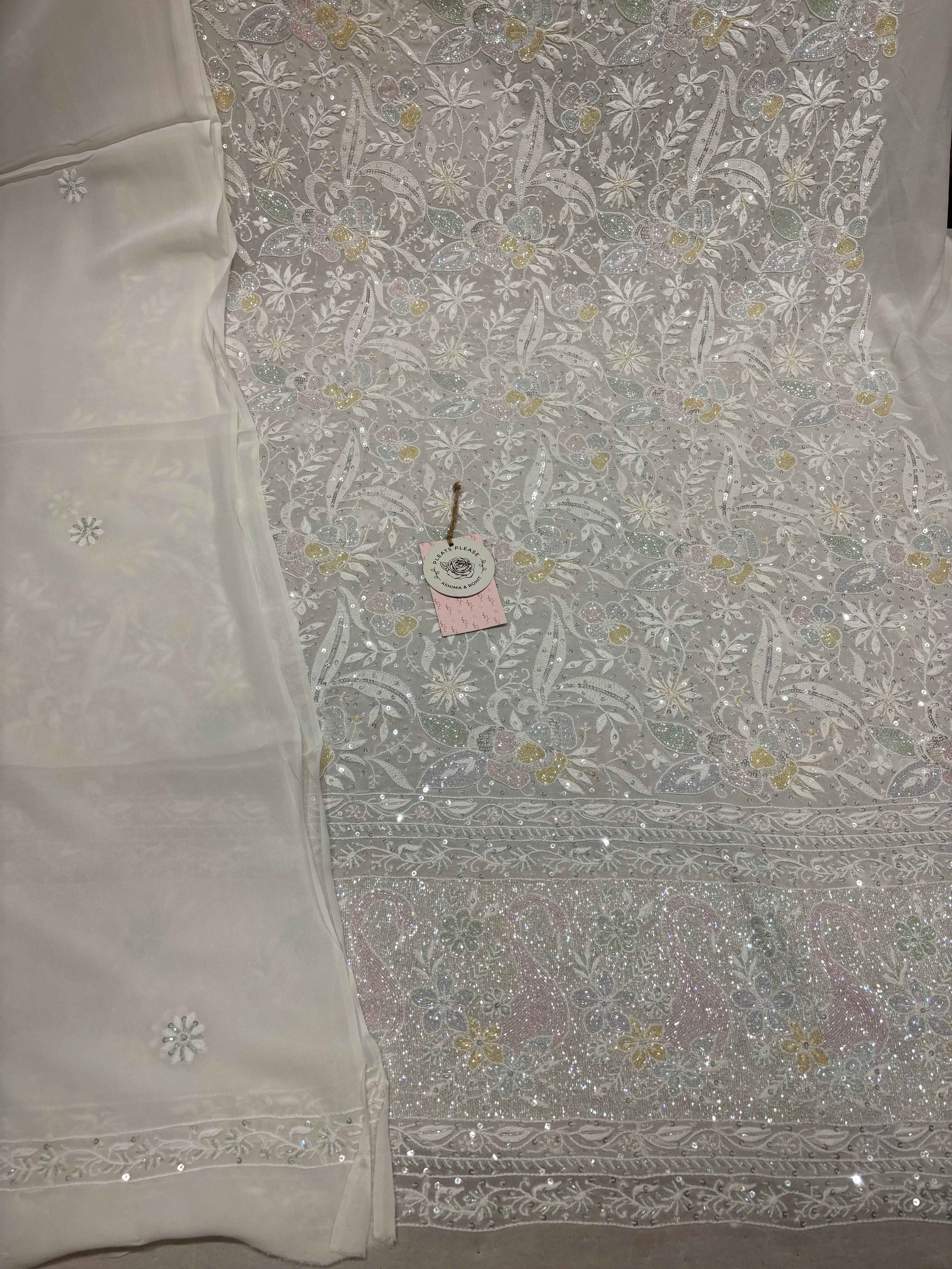 Dyeable Pure And Premium Georgette Chikankari Kurta And Dupatta Set - Pleats PleaseChikankari