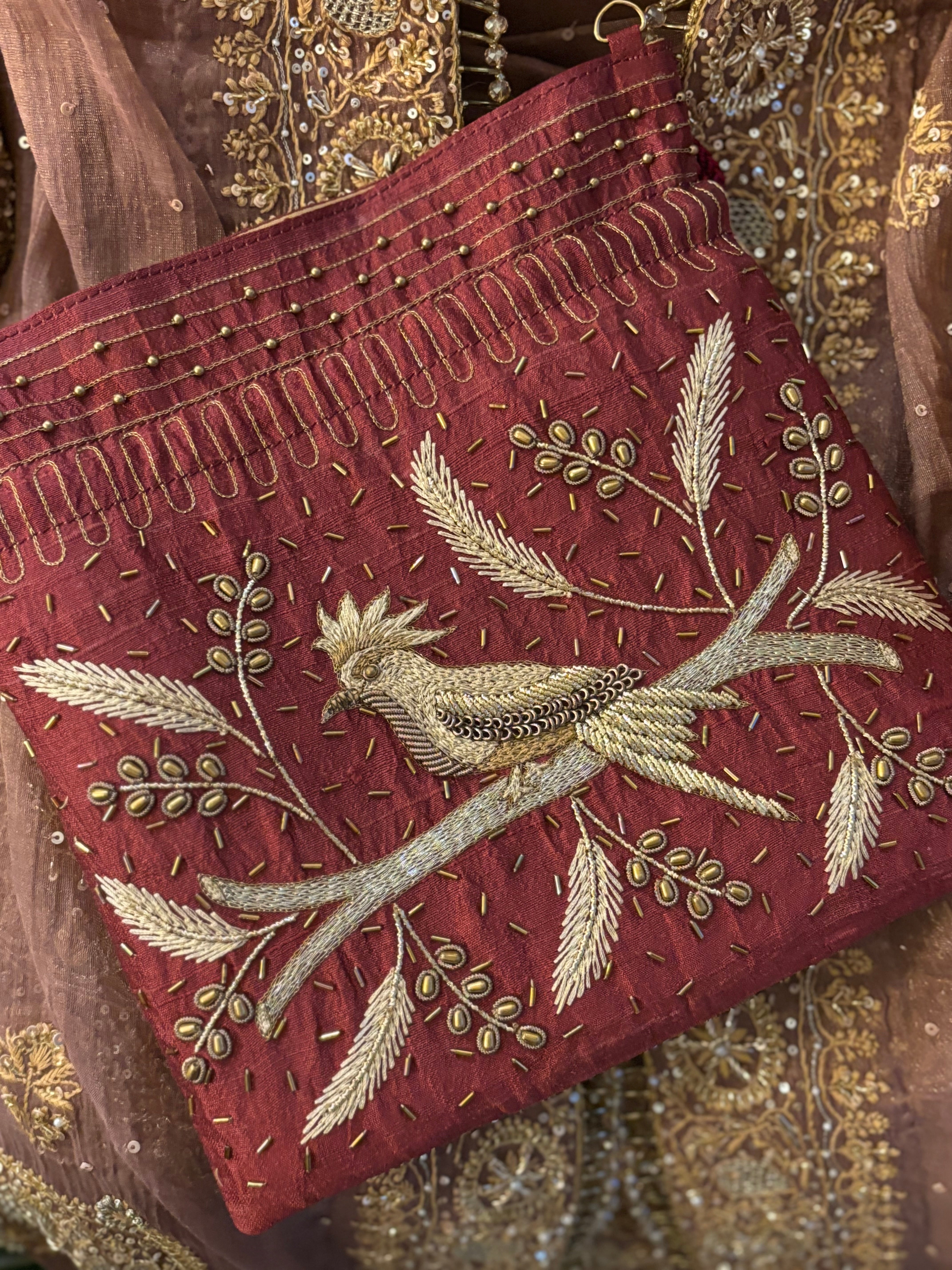 Beetroot Chikankari and Zardozi Potli