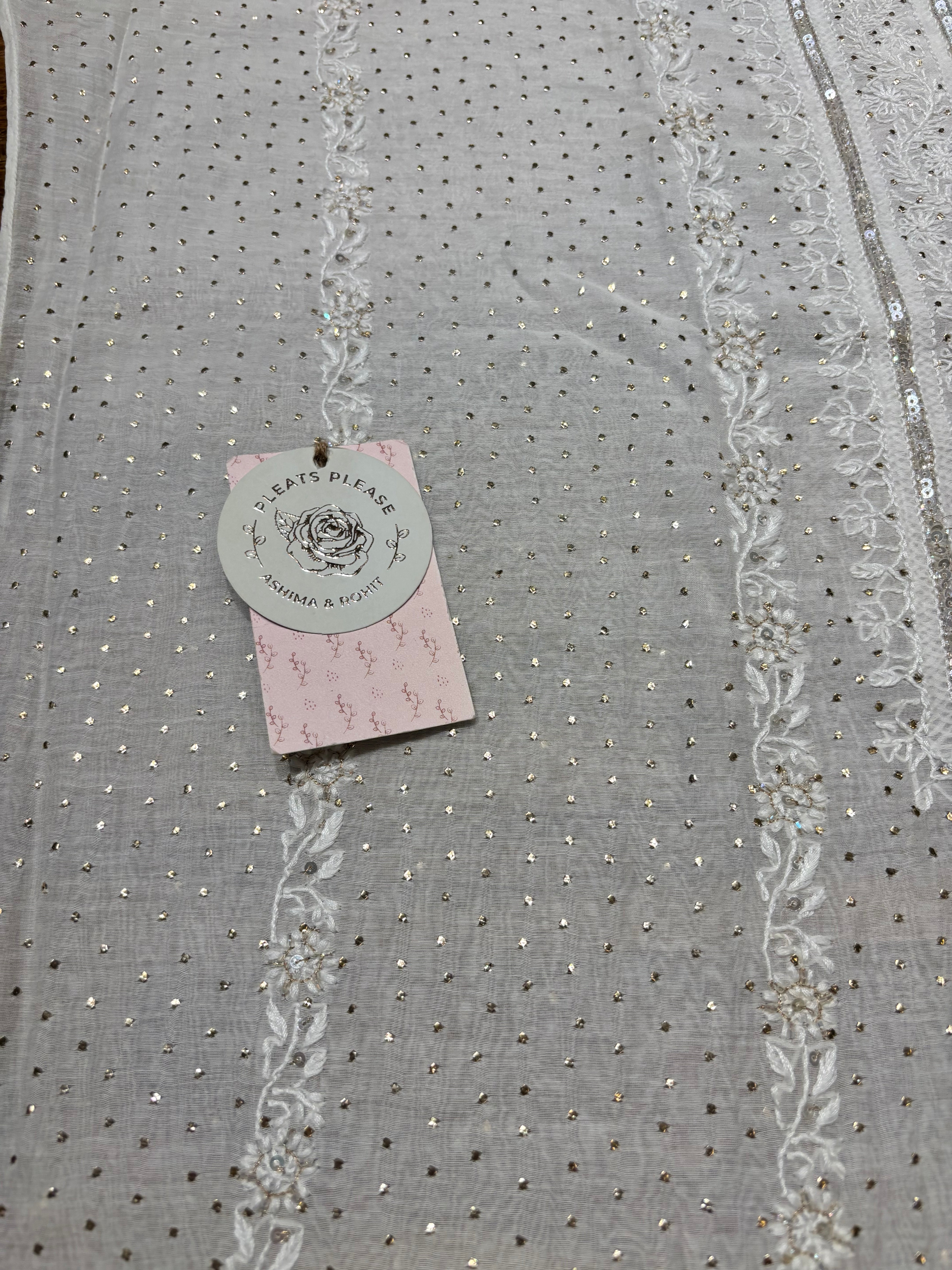 Dyeable Chanderi Mul Chikankari And Mukaish Kurta And Dupatta Set