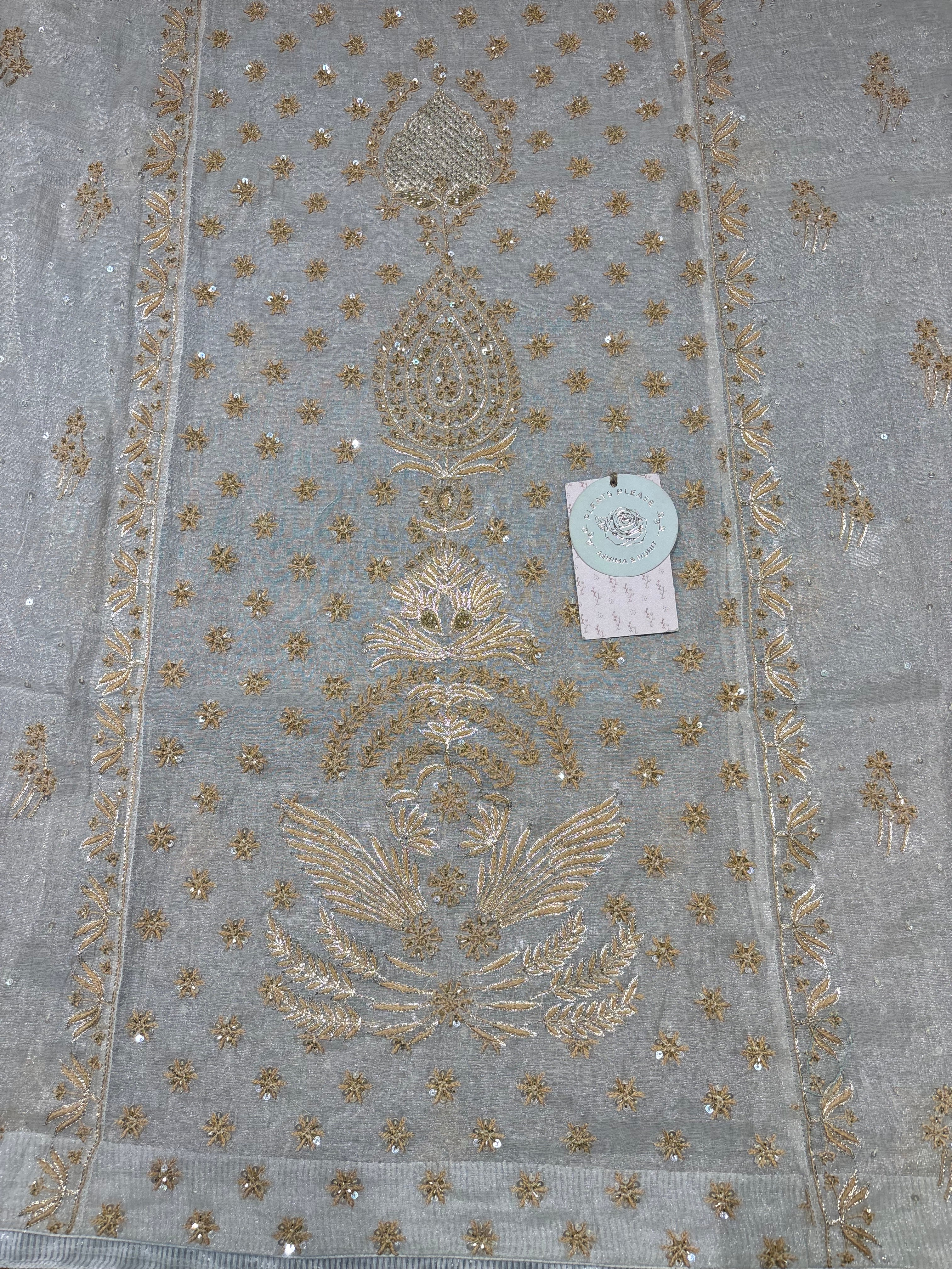 Dyeable Pure & Premium Silver Tissue Chikankari Kurta & Dupatta Set