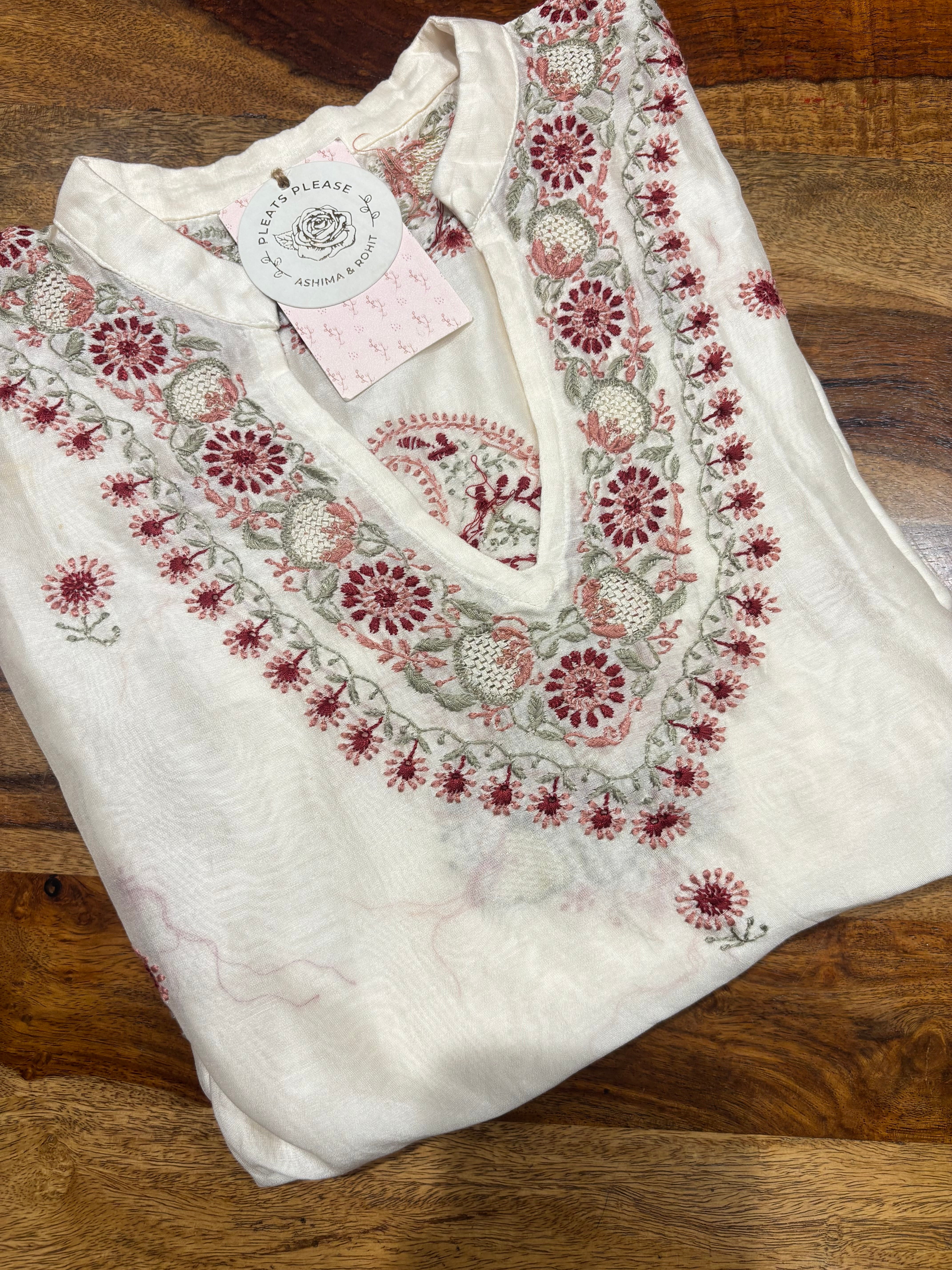 Dyeable chanderi Silk Chikankari Choga Kurta