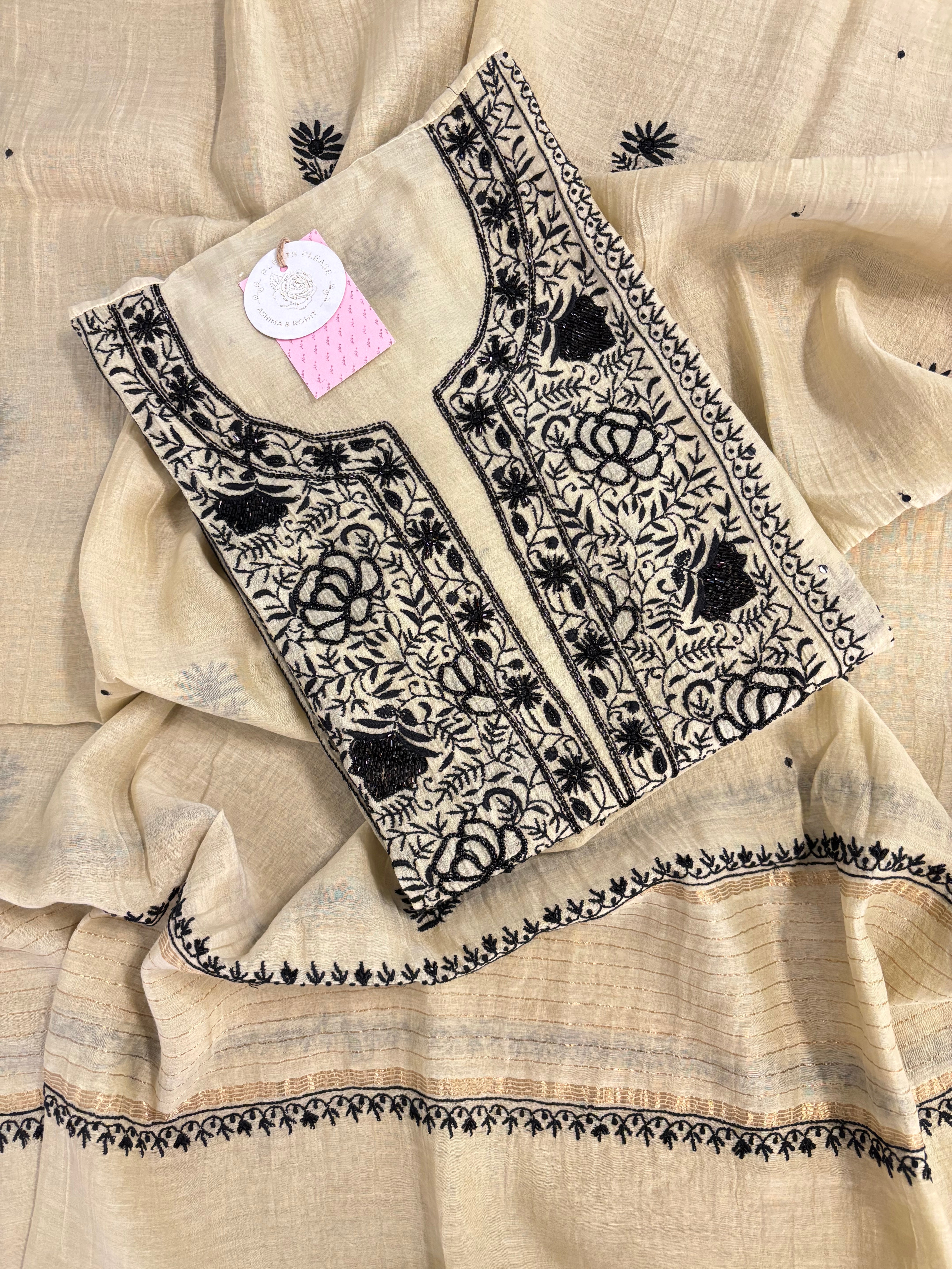 Soft Ivory Pure Chanderi Chikankari Kurta & Dupatta