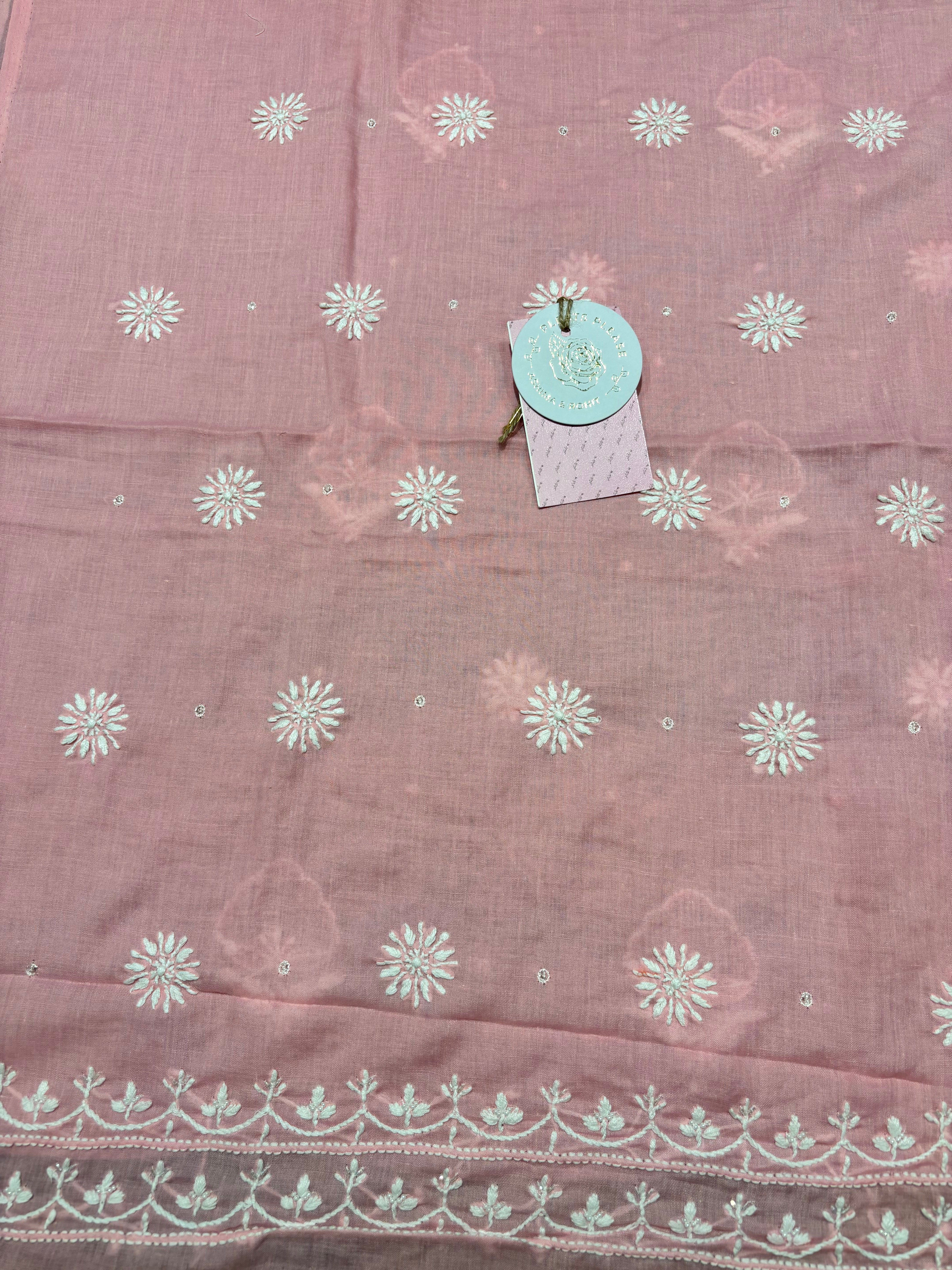 Pink Mulmul Chikankari Kurta Fabric