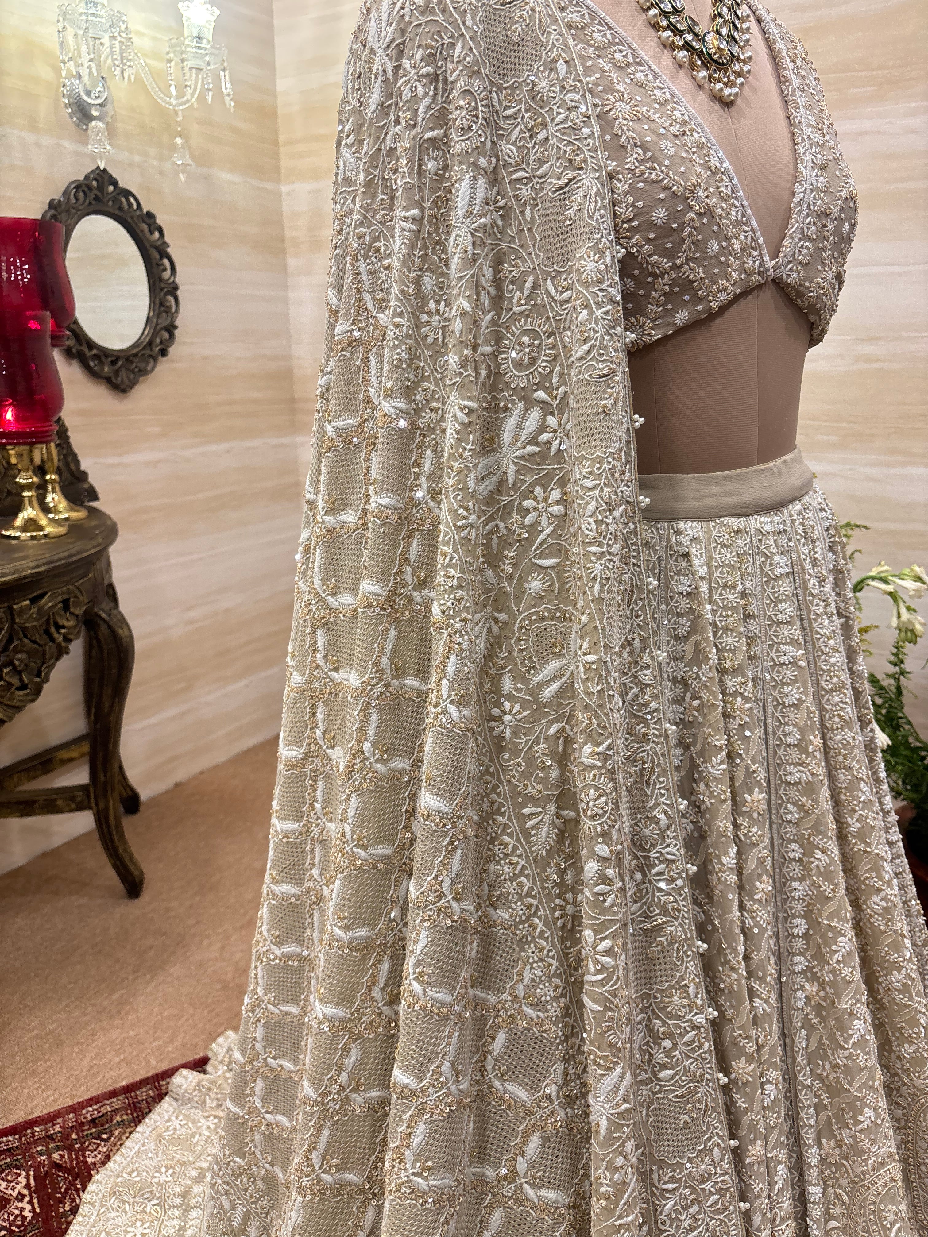Brown Pure & Premium Georgette Chikankari Lehenga Set