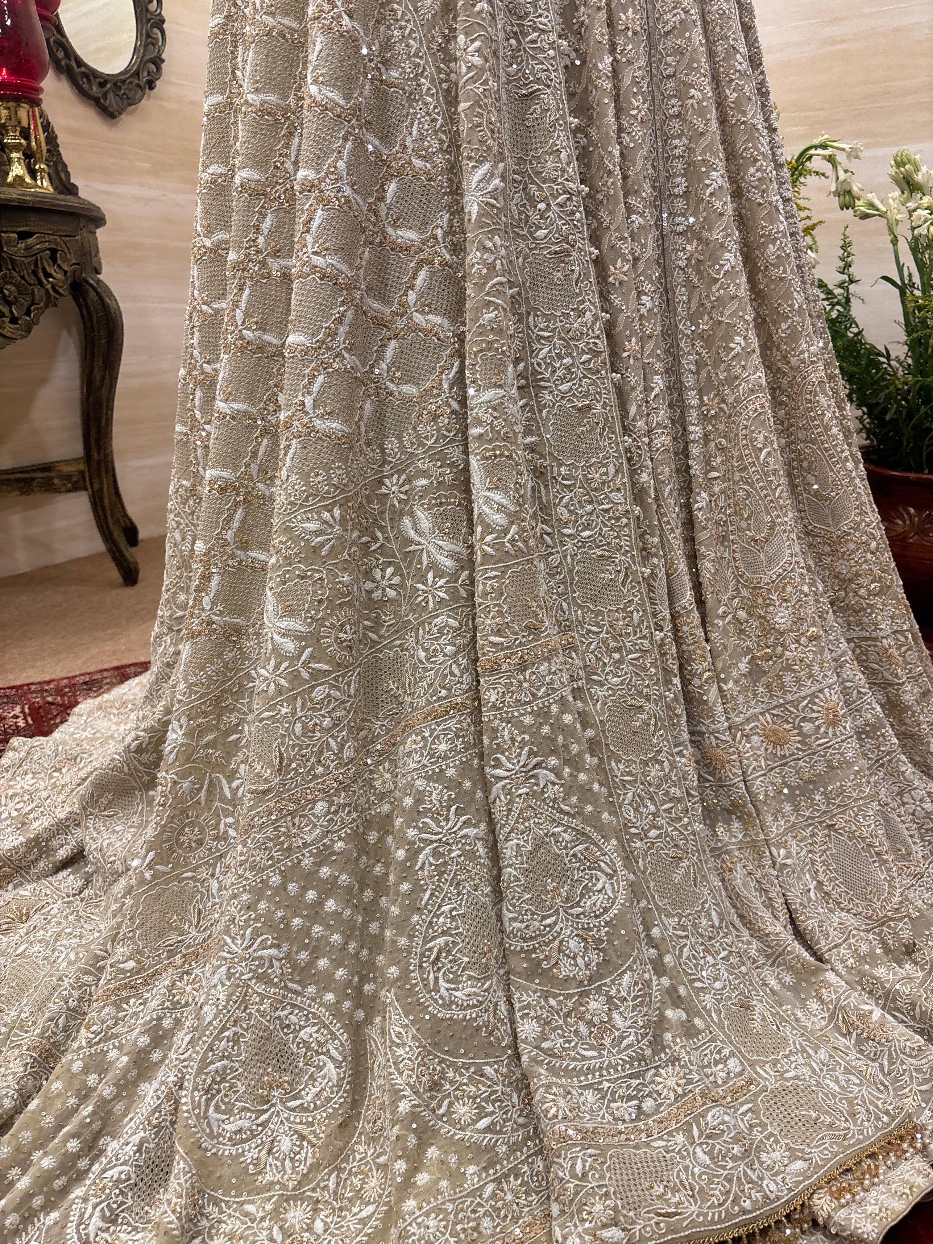 Brown Pure & Premium Georgette Chikankari Lehenga Set