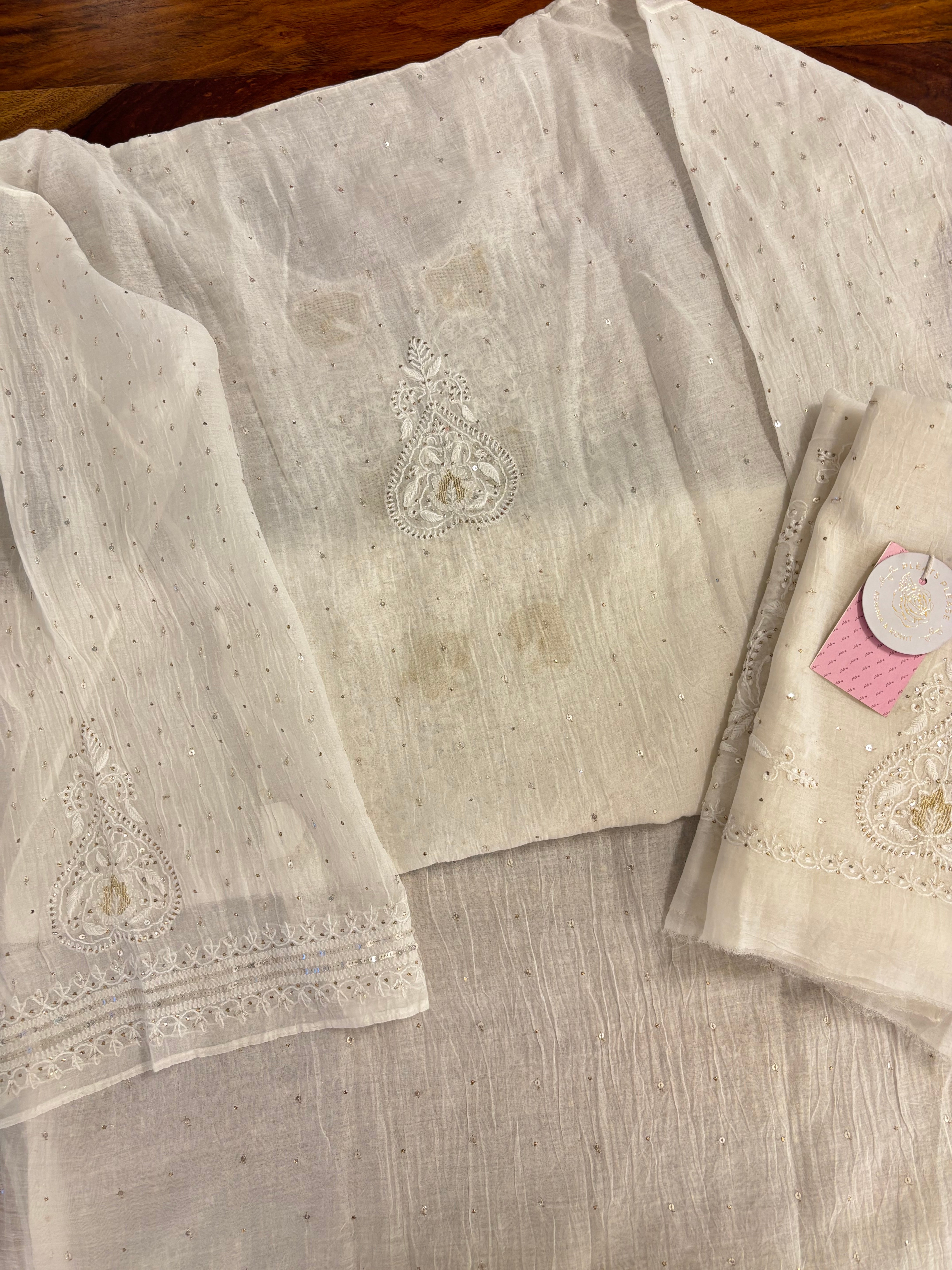 Dyeable Chanderi Chikankari Mukaish Kurta & Dupatta