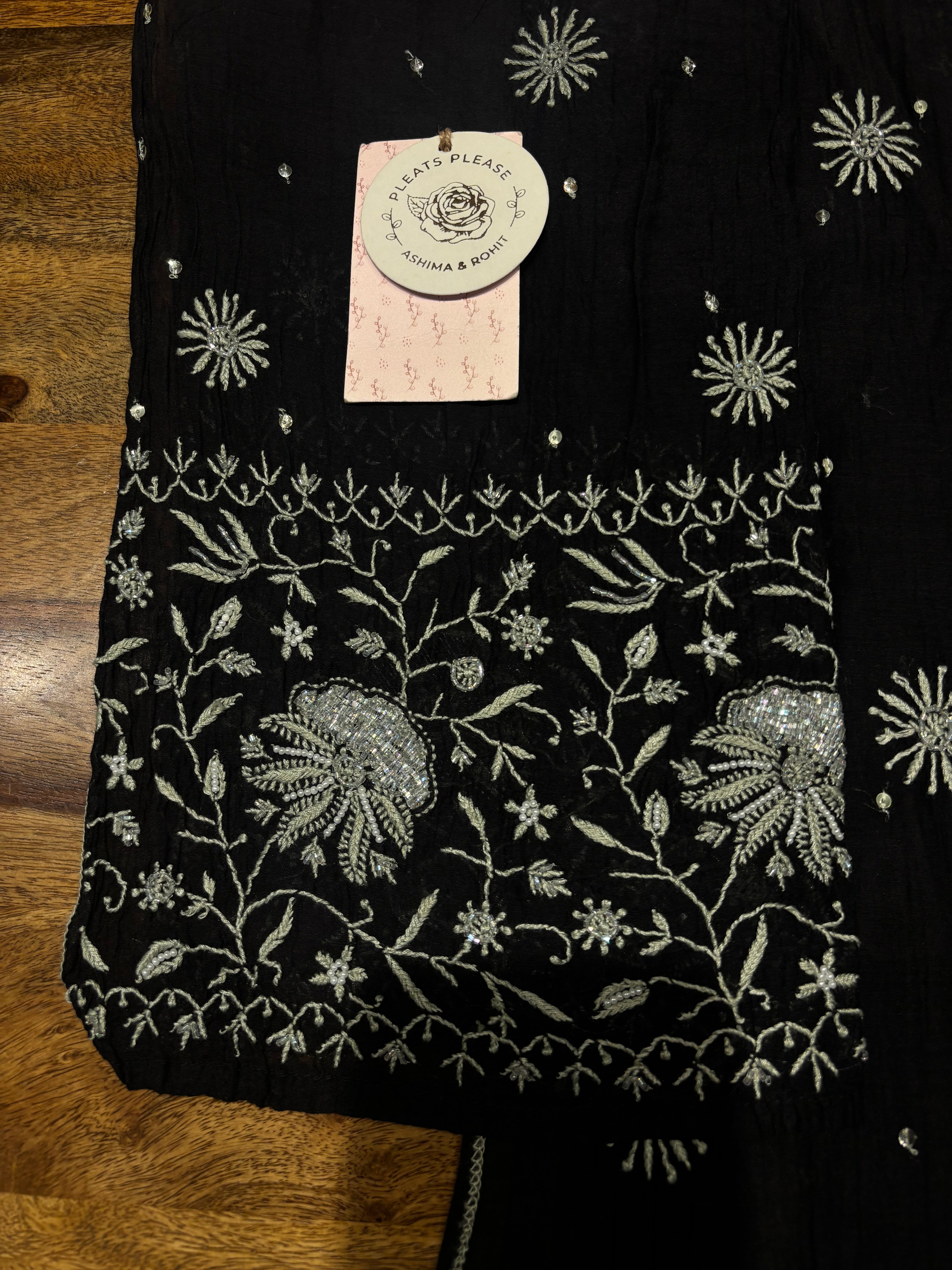 Black Chanderi Mul Chikankari Kurta & Dupatta Set