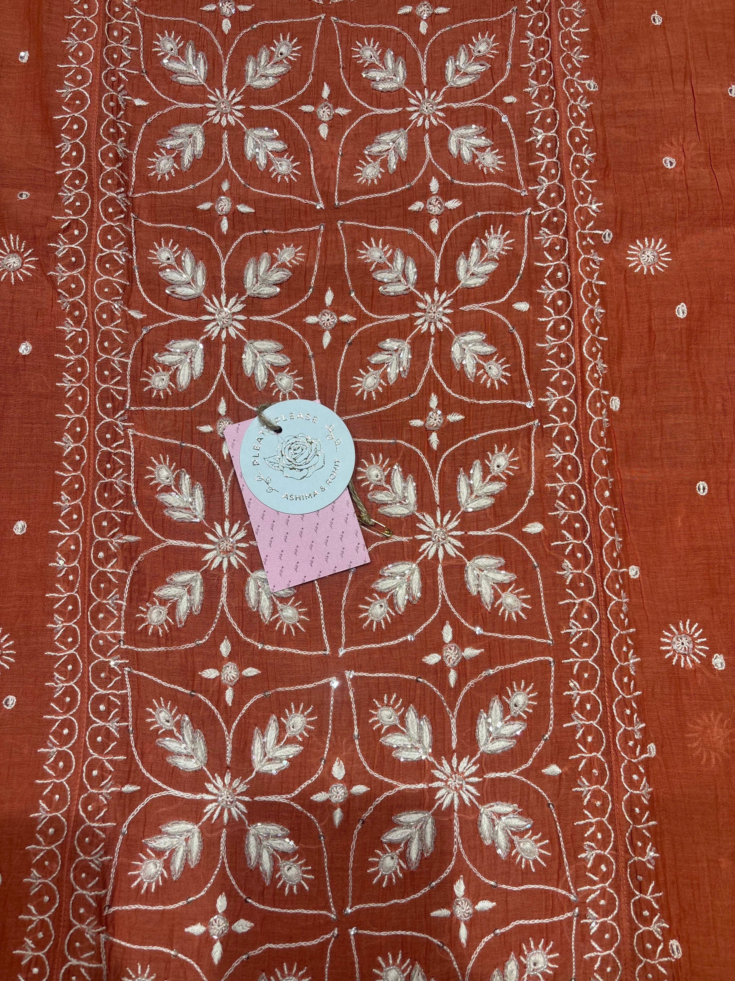 Coral Chanderi Mul Chikankari Kurta and Dupatta Set