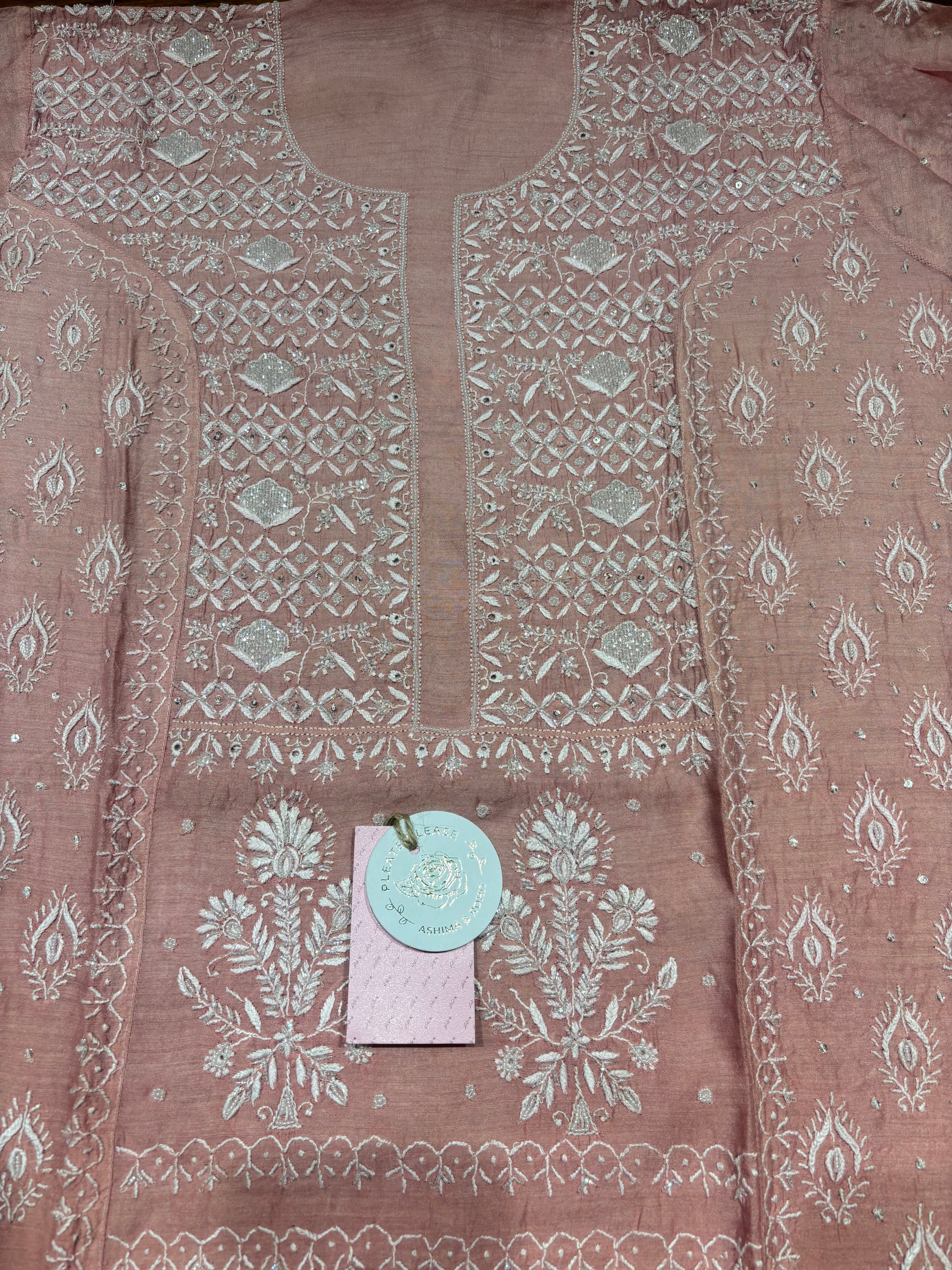 Pink Ombre Pure & Premium Monga Silk Chikankari Kurta & Dupatta Set