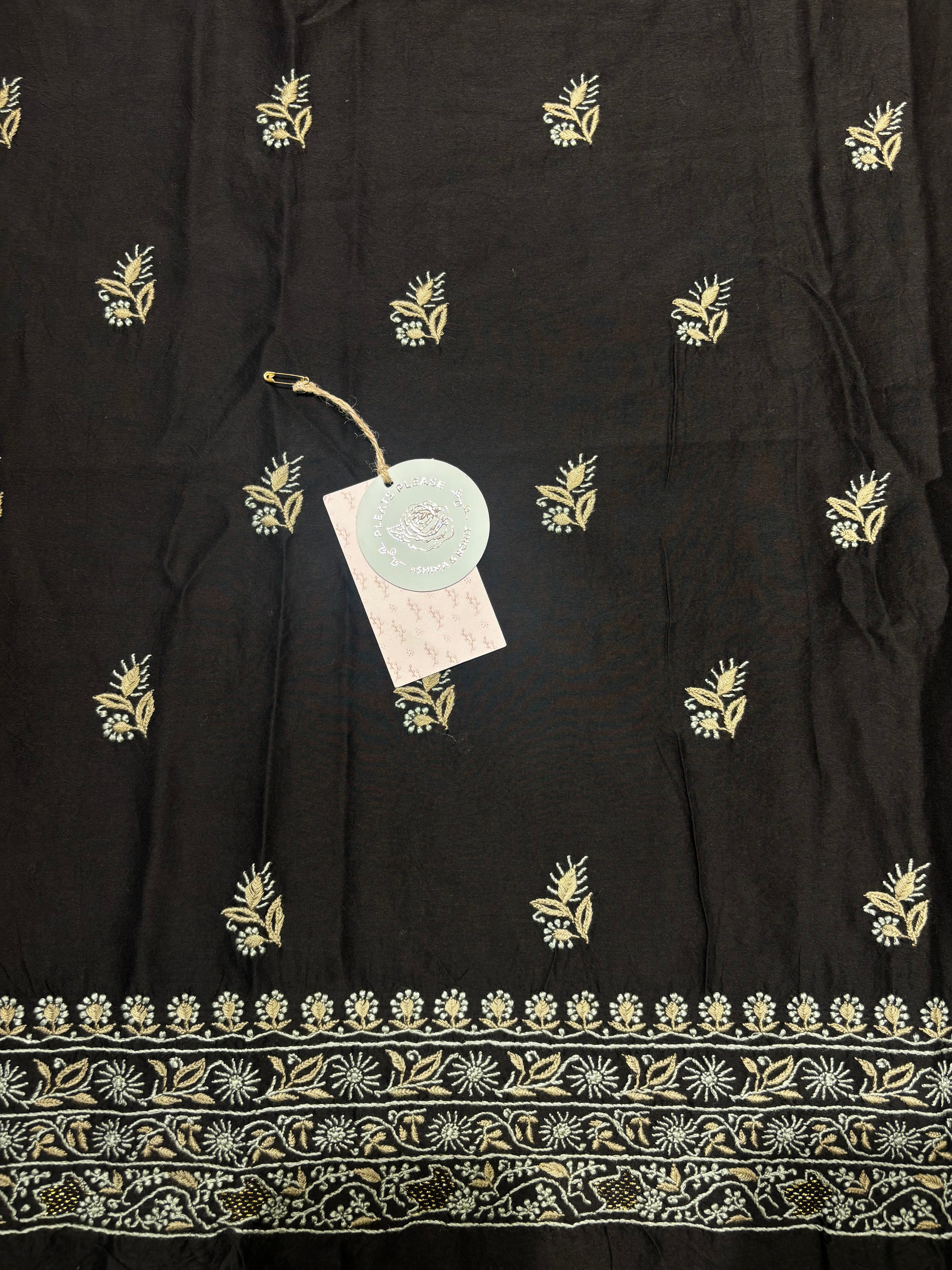 Black Chanderi Silk Chikankari Men’s Kurta Fabric