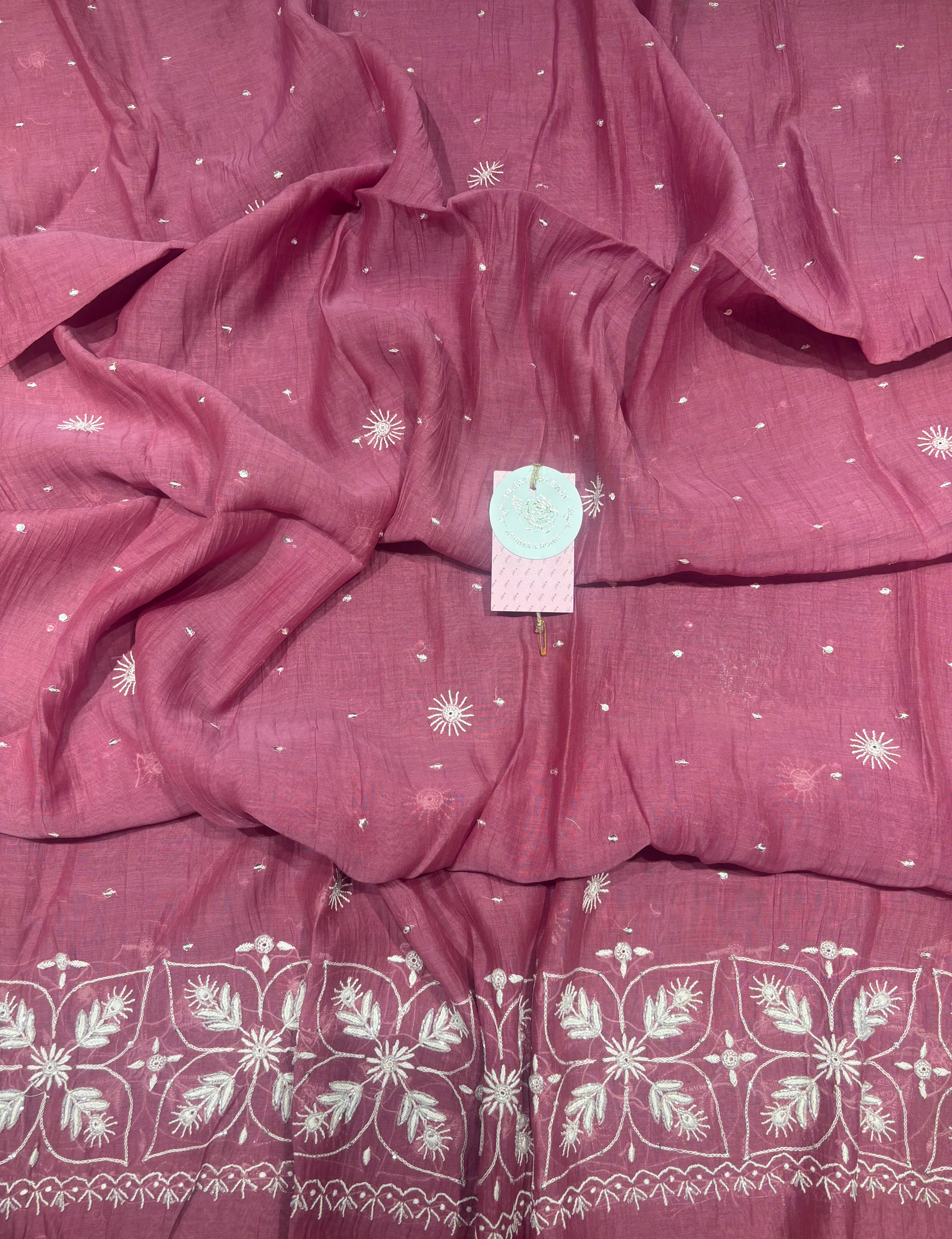 Flamingo Pink Chanderi Mul Chikankari Kurta & Dupatta Set