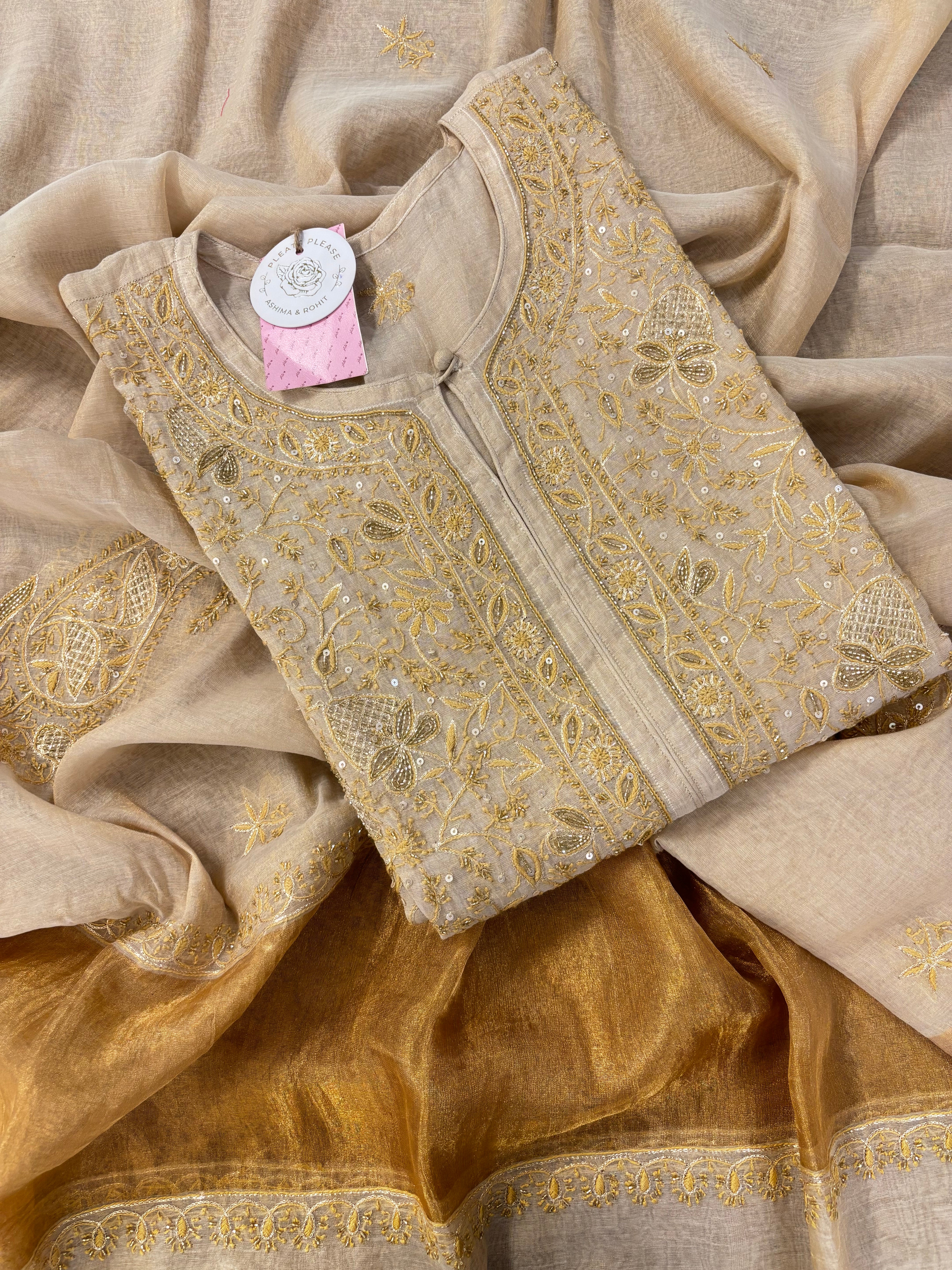 Dyeable Pure & Premium Tissue Heavy Jaal Chikankari Kurta & Dupatta