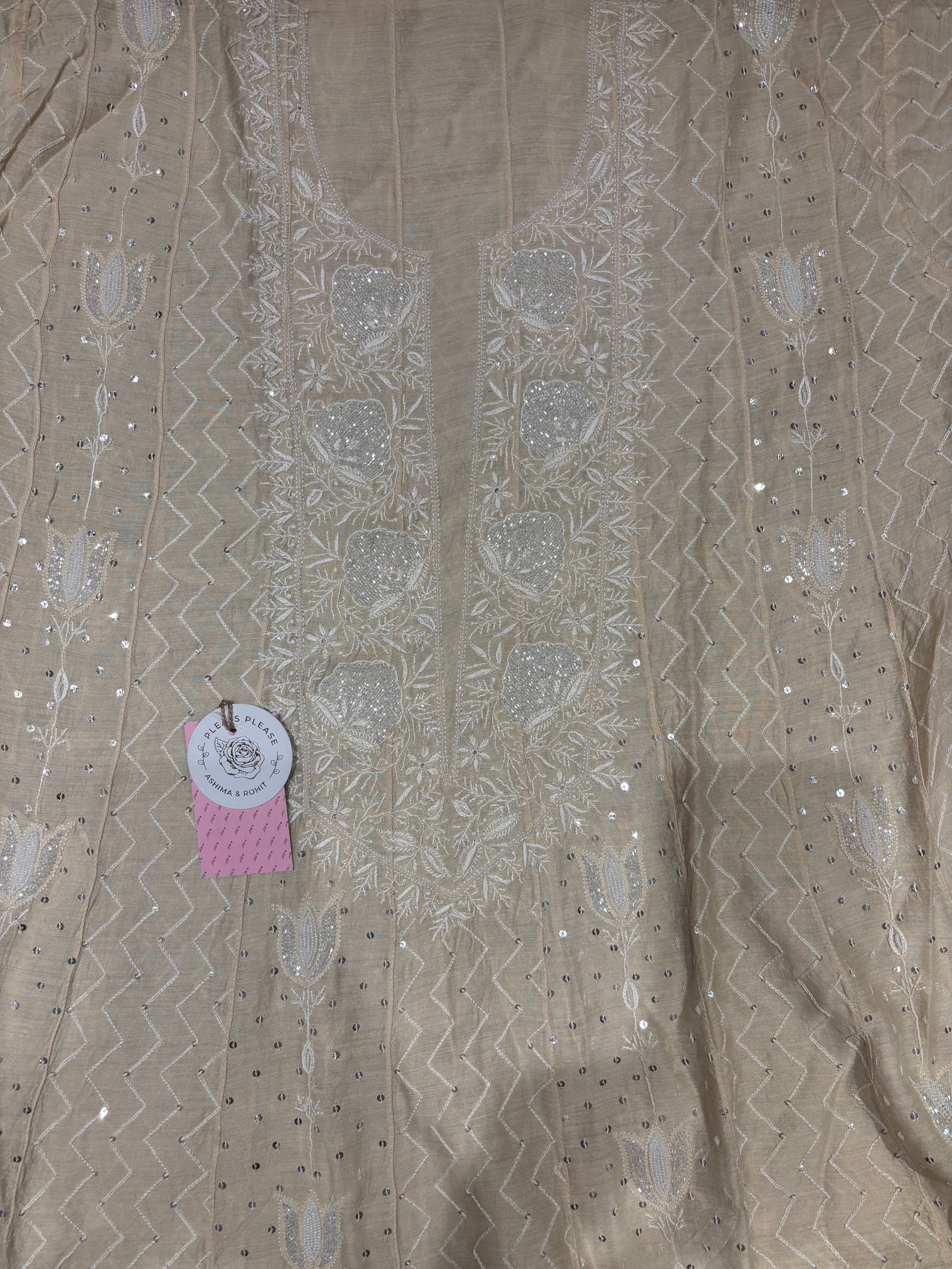 Dyeable Monga Silk Chikankari Anarkali and Dupatta Set