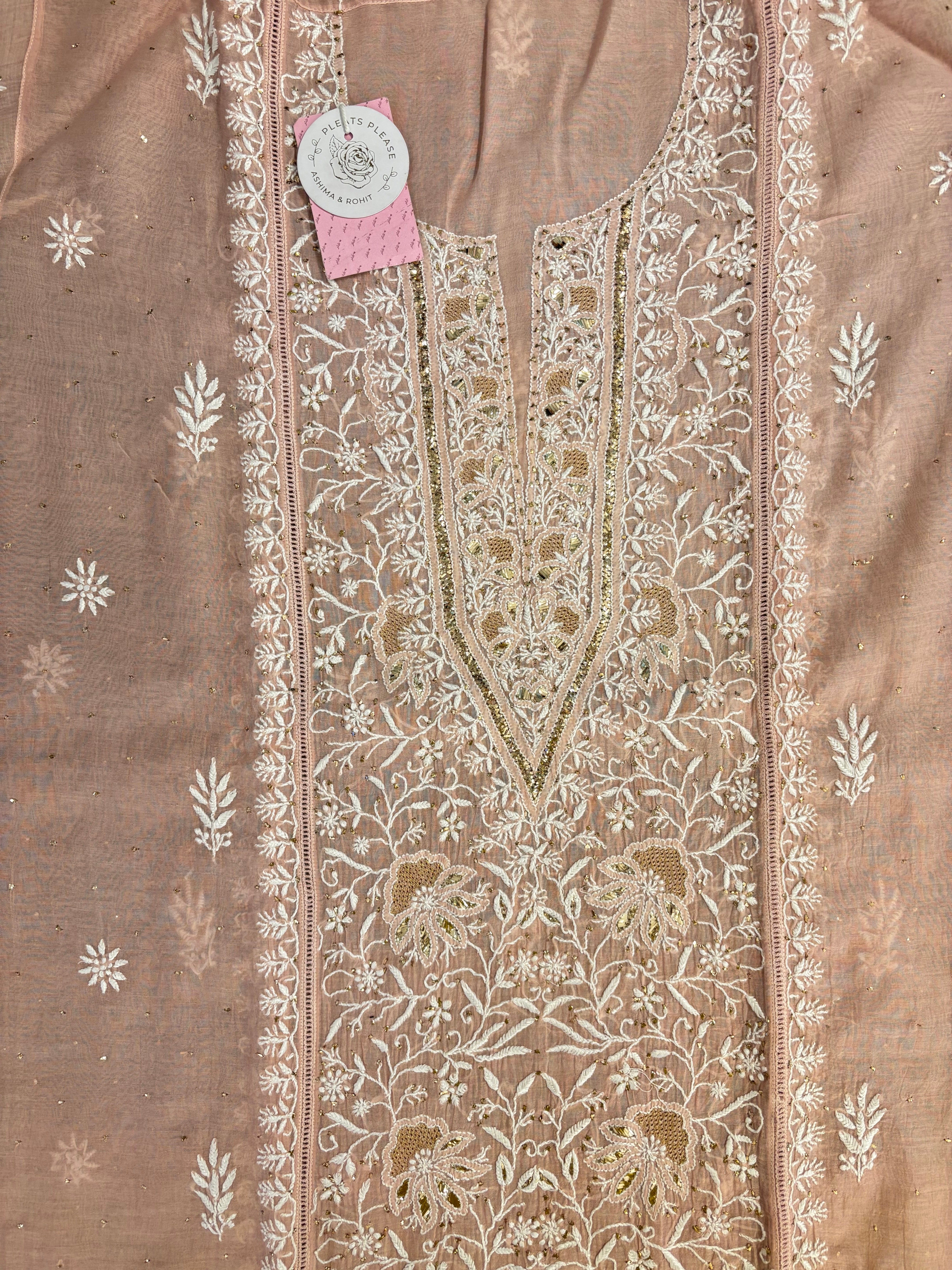 Dusty Peach Chanderi Mul Mukaish & Chikankari Kurta & Dupatta