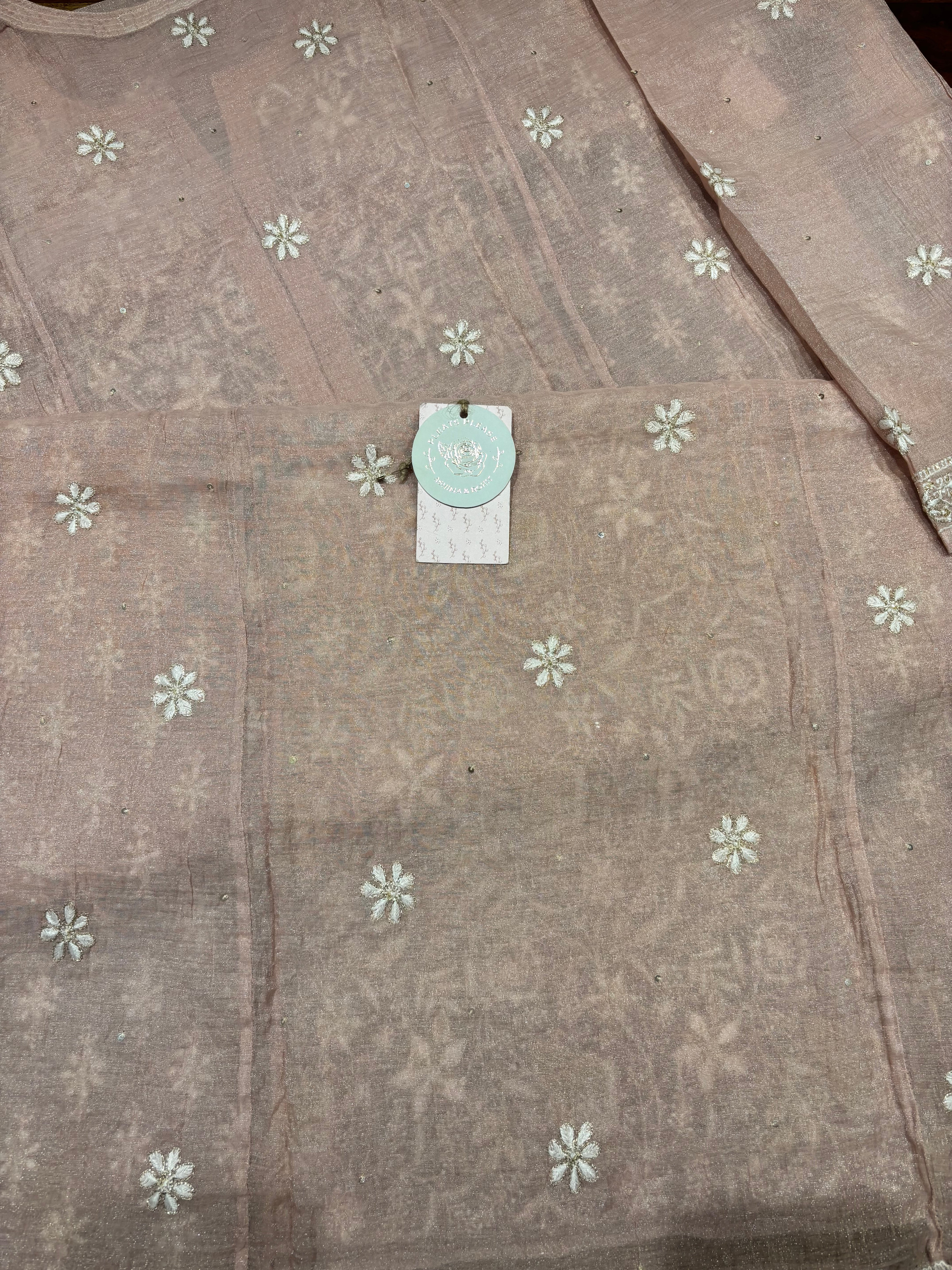 Pink Pure and Premium Silver Tissue Chikankari Kurta and Dupatta Set