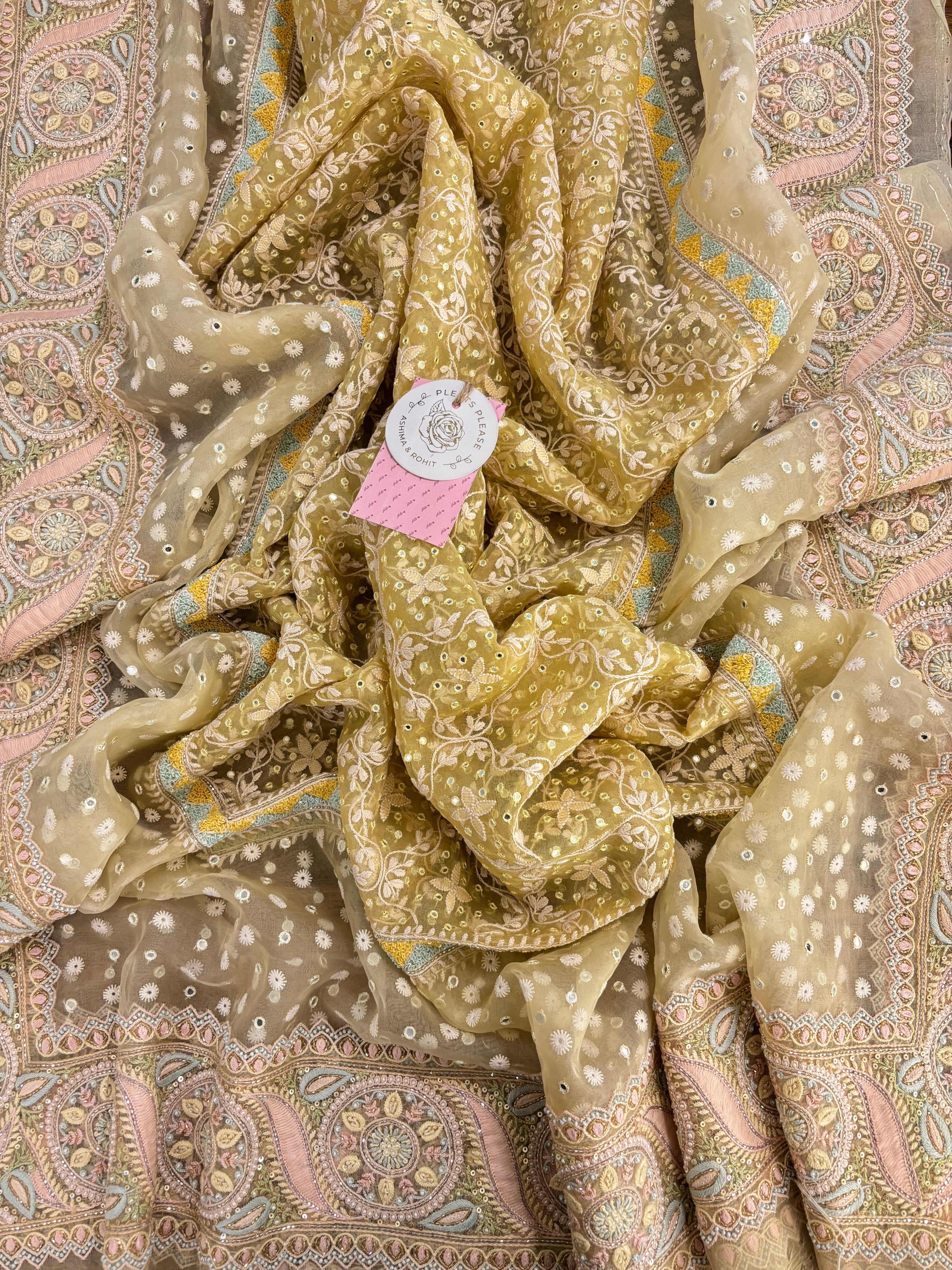 butter Yellow Pure & Premium Organza Chikankari Kurta & Dupatta