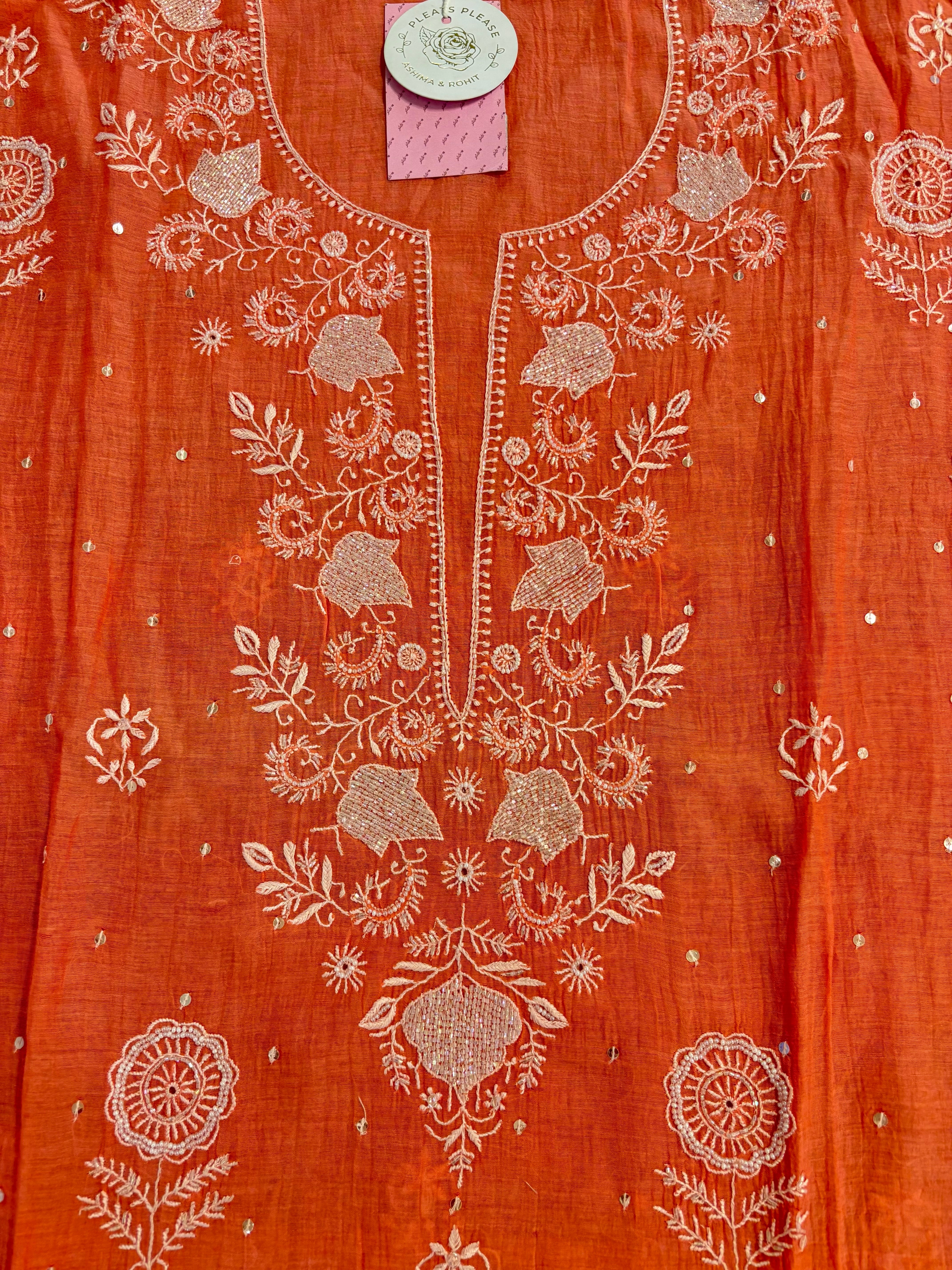 Coral Peach Chanderi Chikankari Kurta & Dupatta