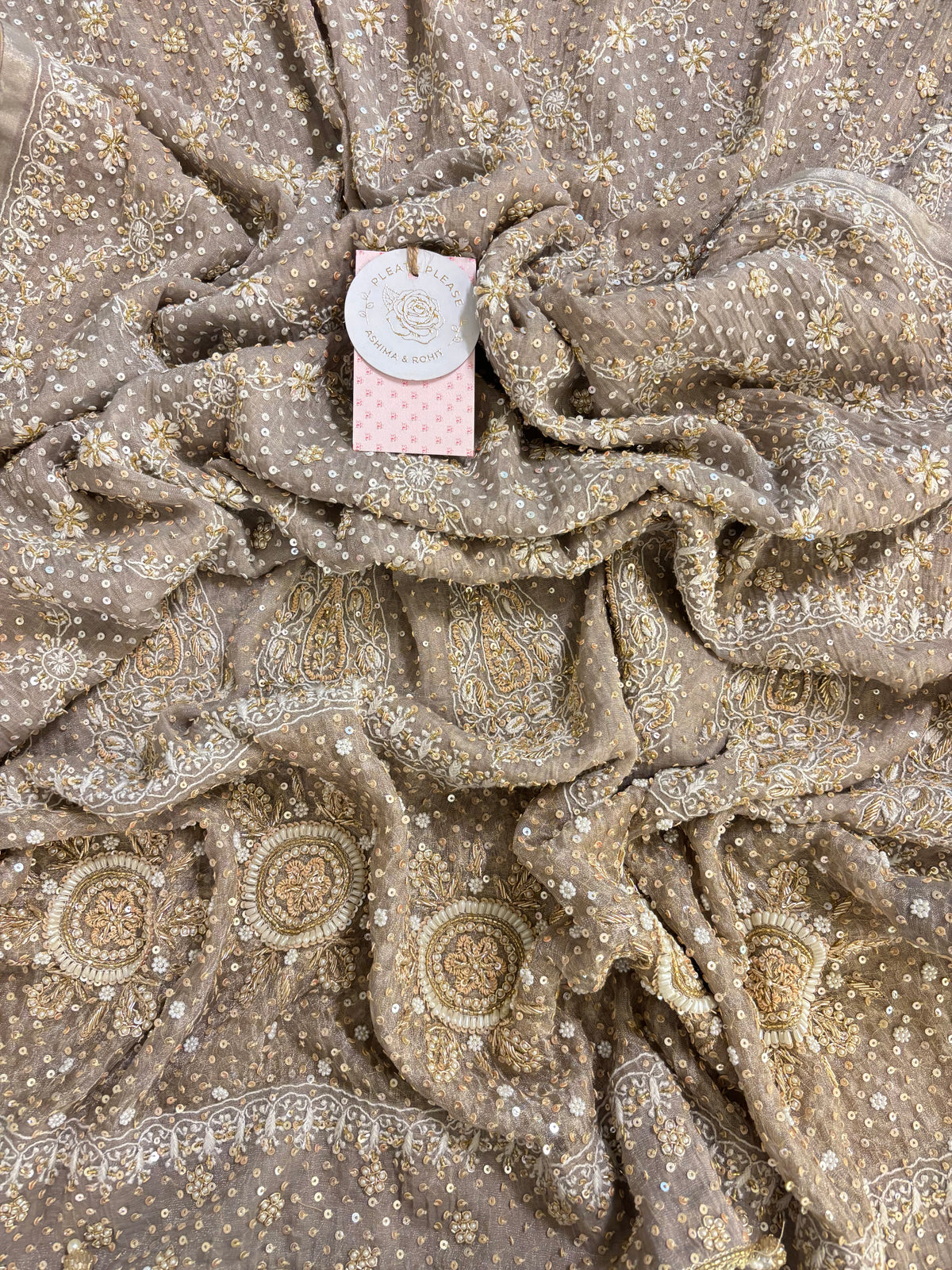 Taupe-Brown Pure & Premium Tissue Chikankari Kurta & Dupatta