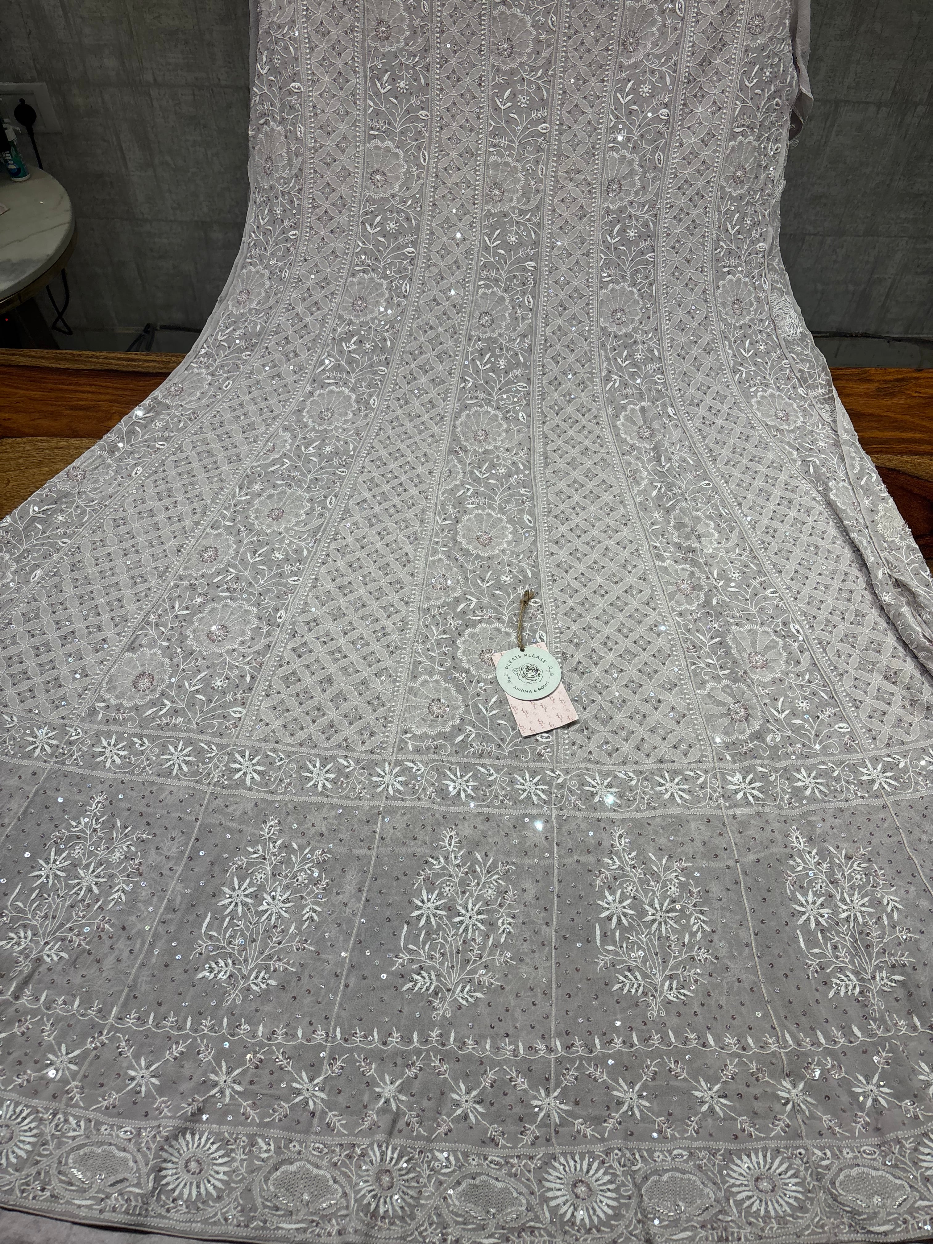 Lavender Latte Pure Georgette Chikankari Anarkali and Dupatta set