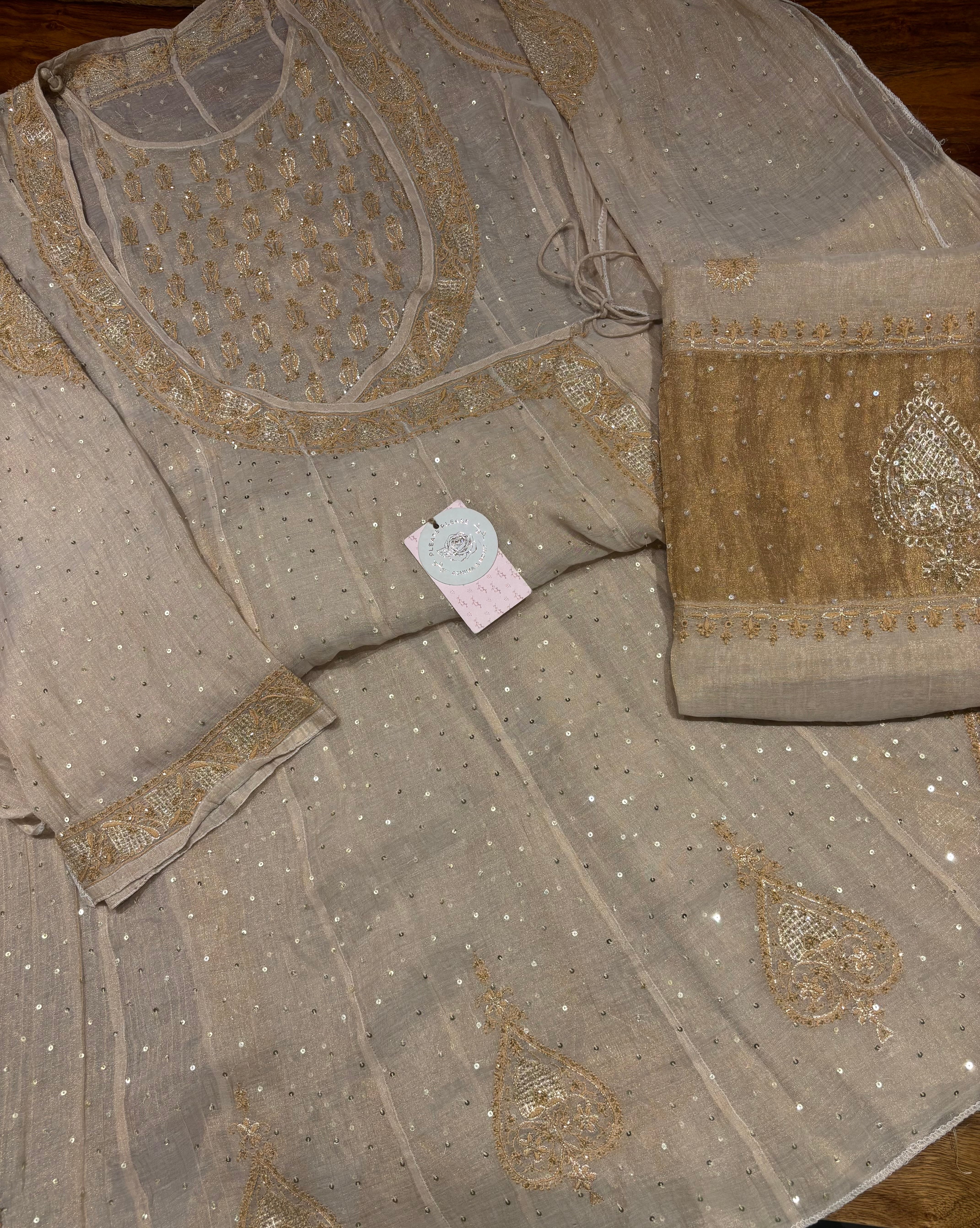 Dyeable Pure & Premium Tissue Chikankari Kalidar Angrakha & Dupatta Set