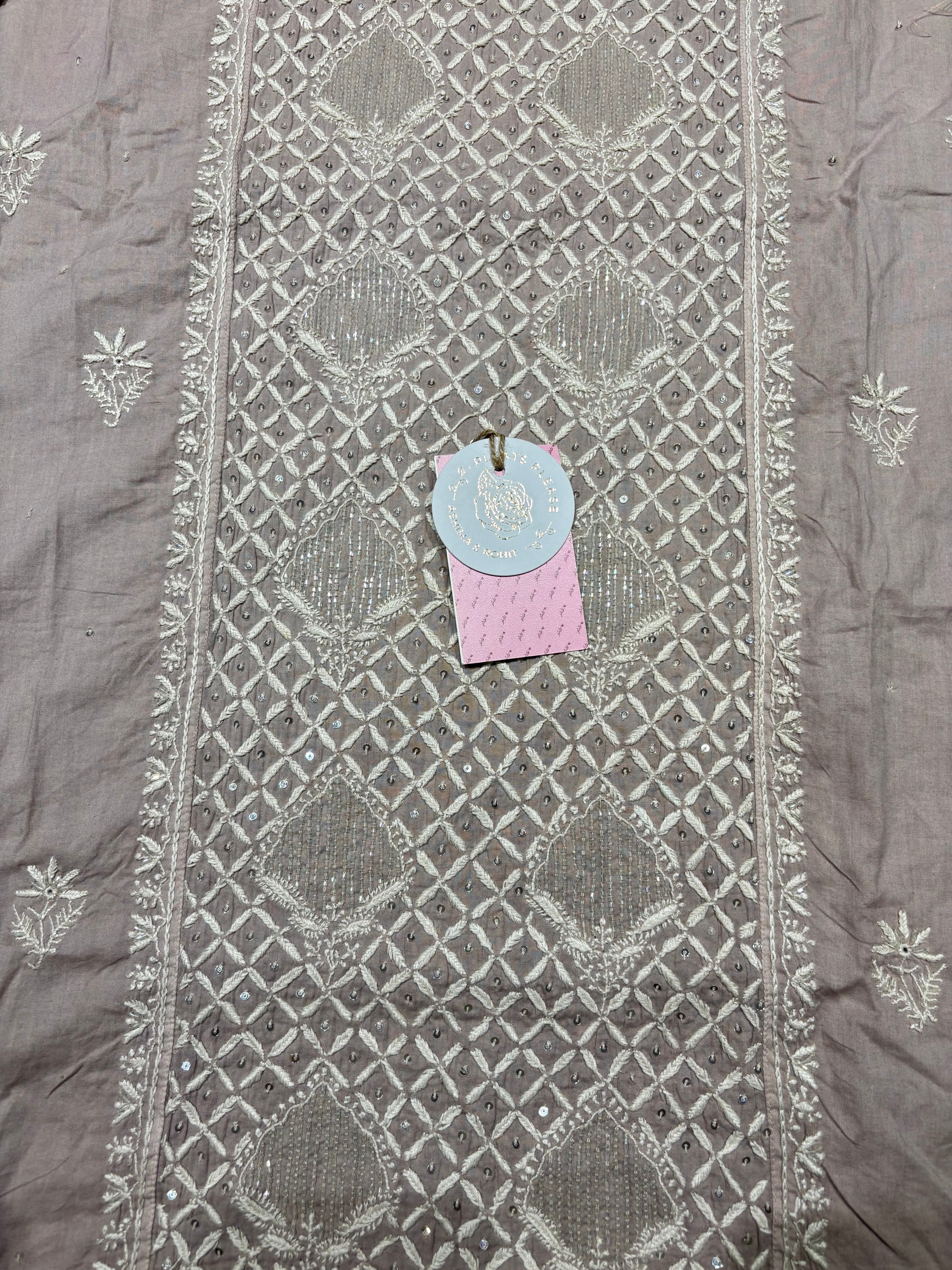 Mauvish Pink Mulmul Chikankari Kurta