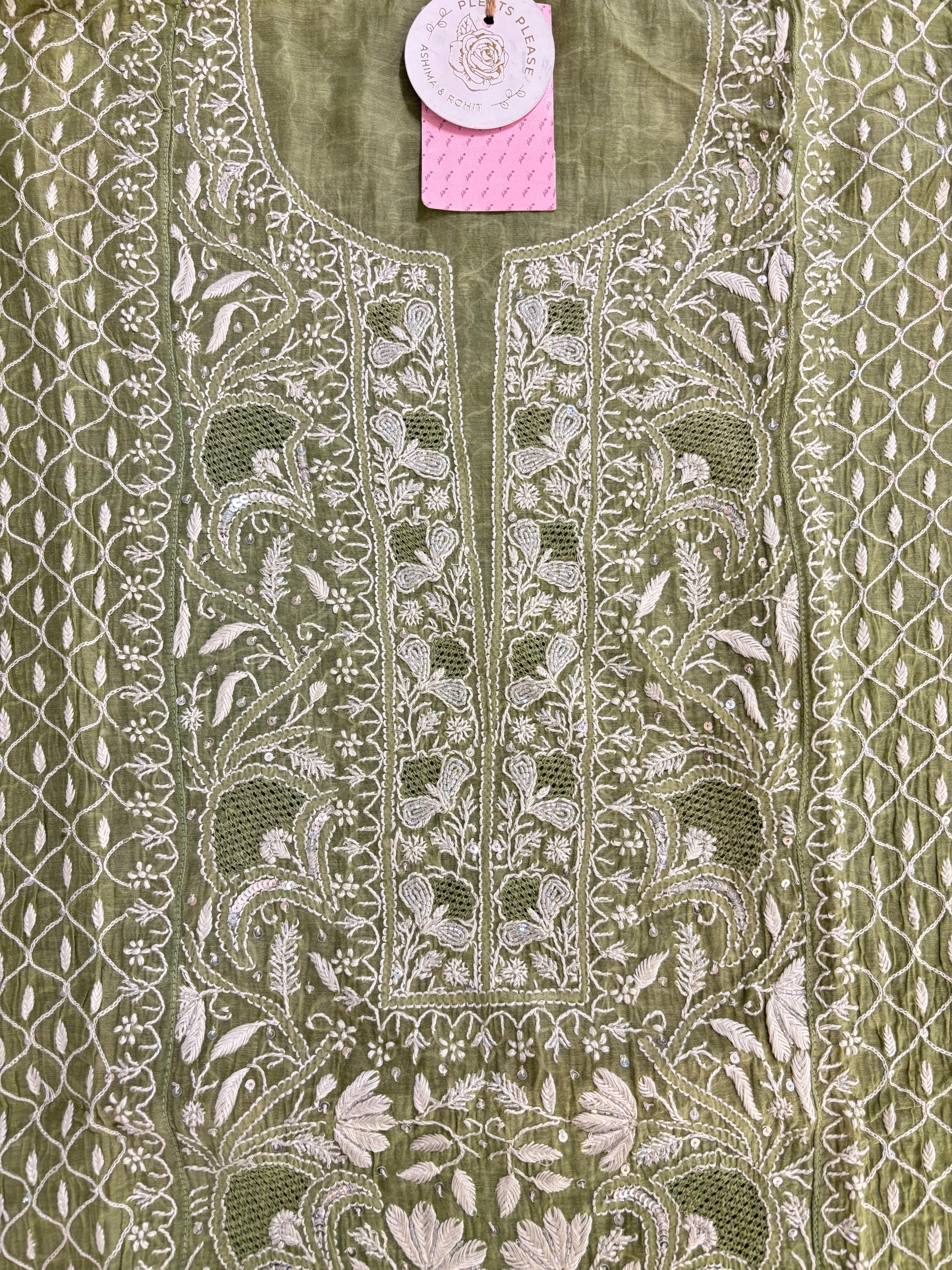 Green Chanderi Chikankari Kurta & Dupatta