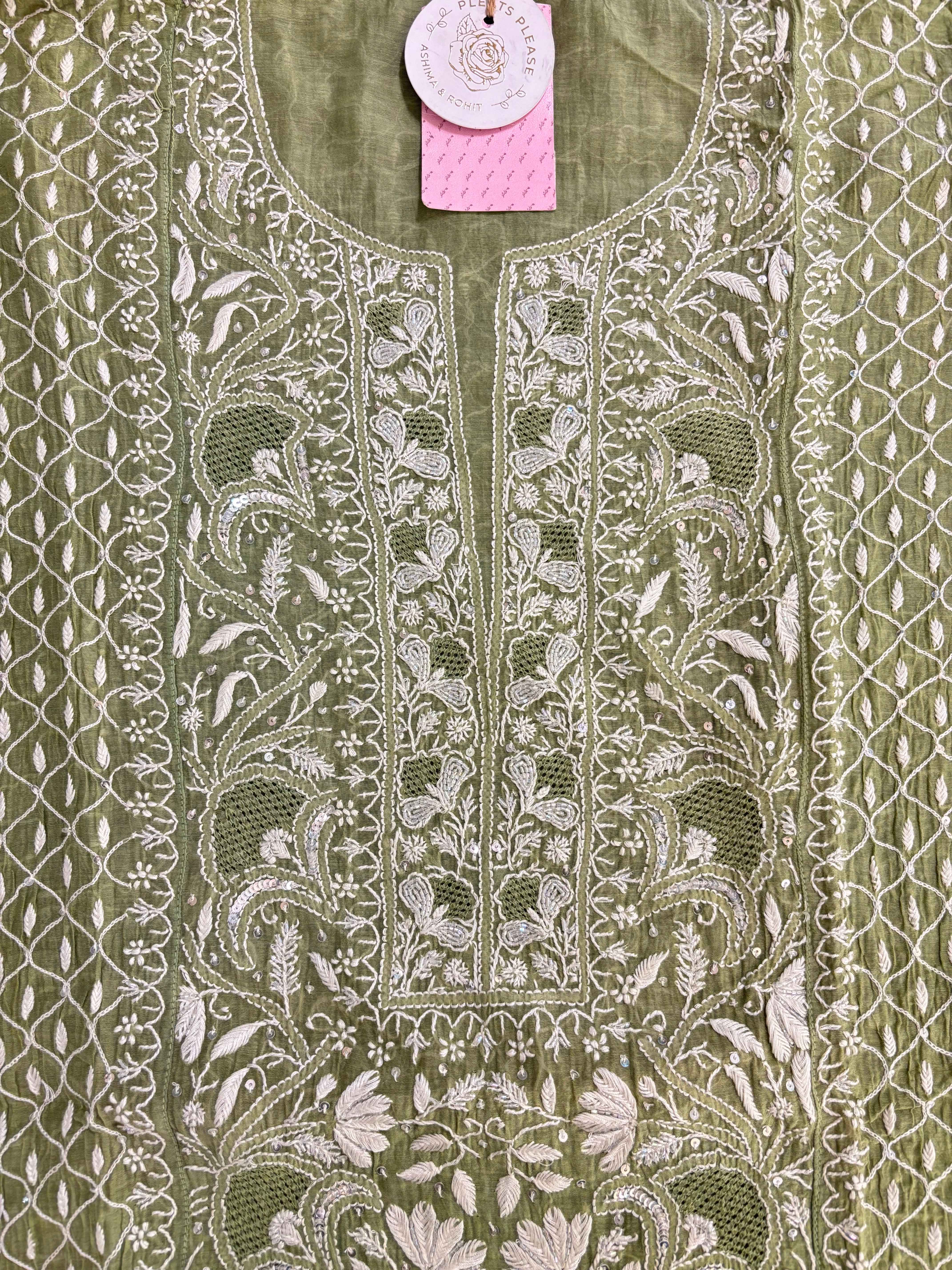 Green Chanderi Chikankari Kurta & Dupatta