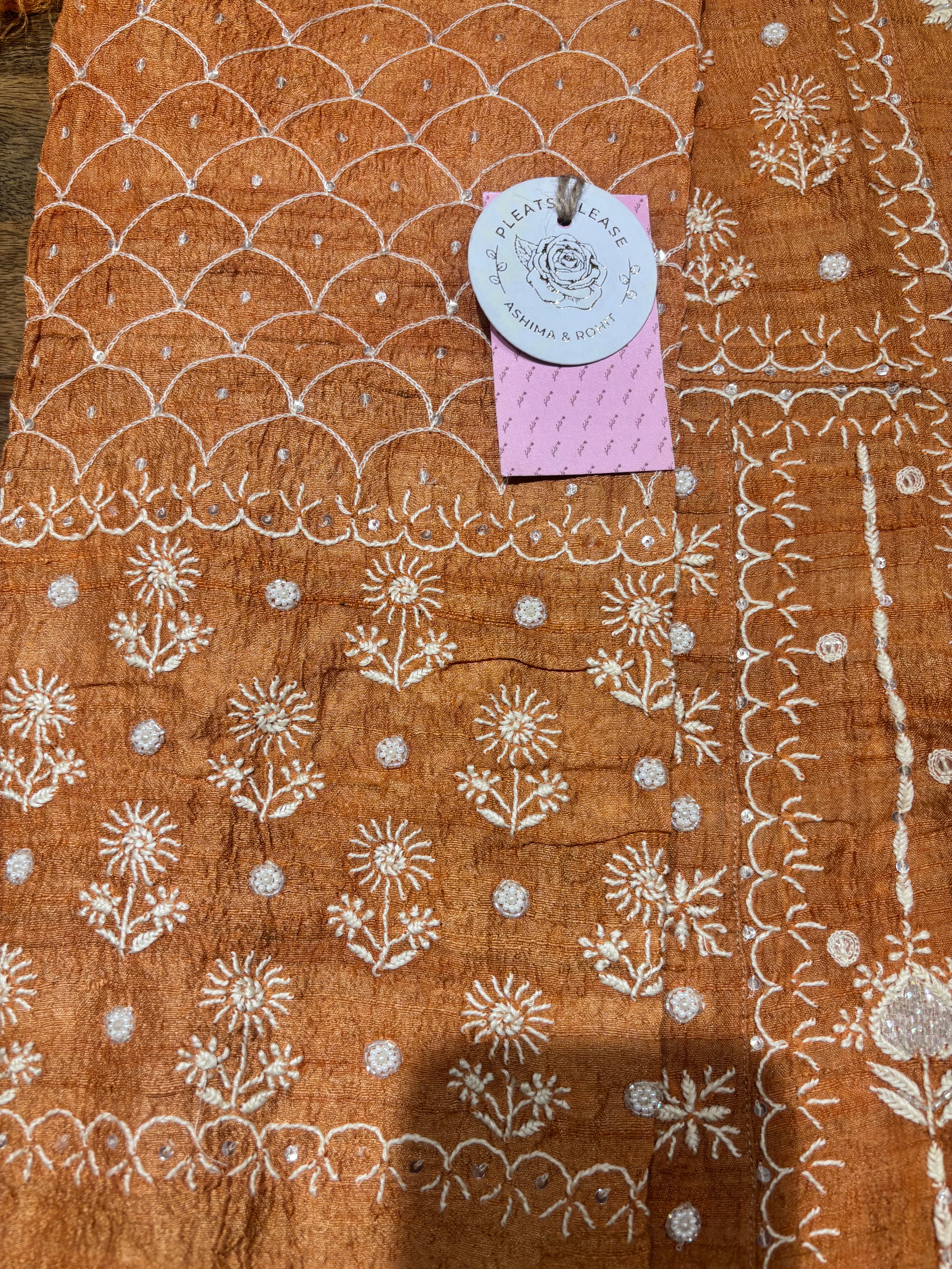Burnt Orange Pure & Premium Tussar Silk Chikankari Anarkali & Dupatta Set