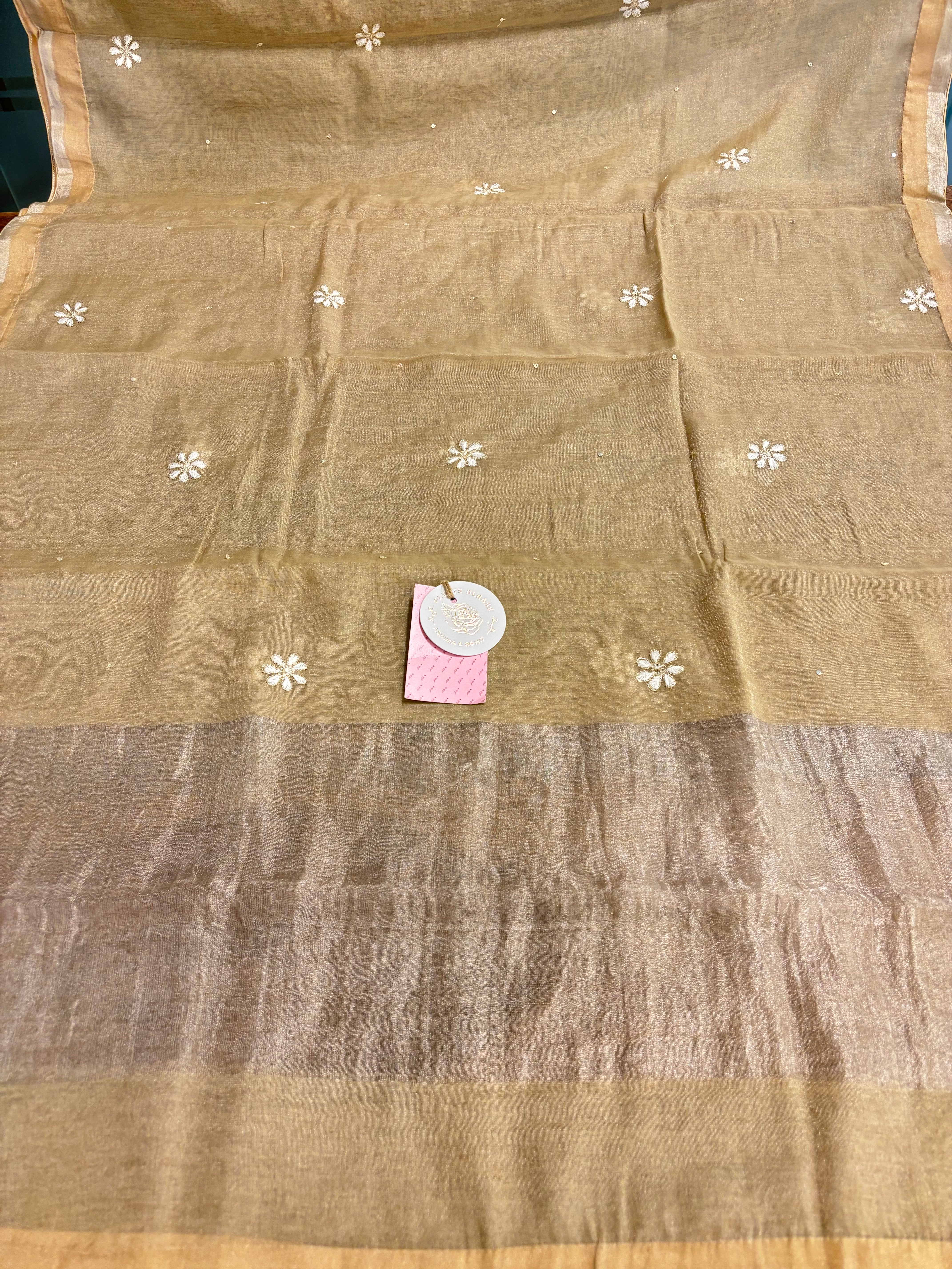 Beige Pure Tissue Chikankari Kurta & Dupatta
