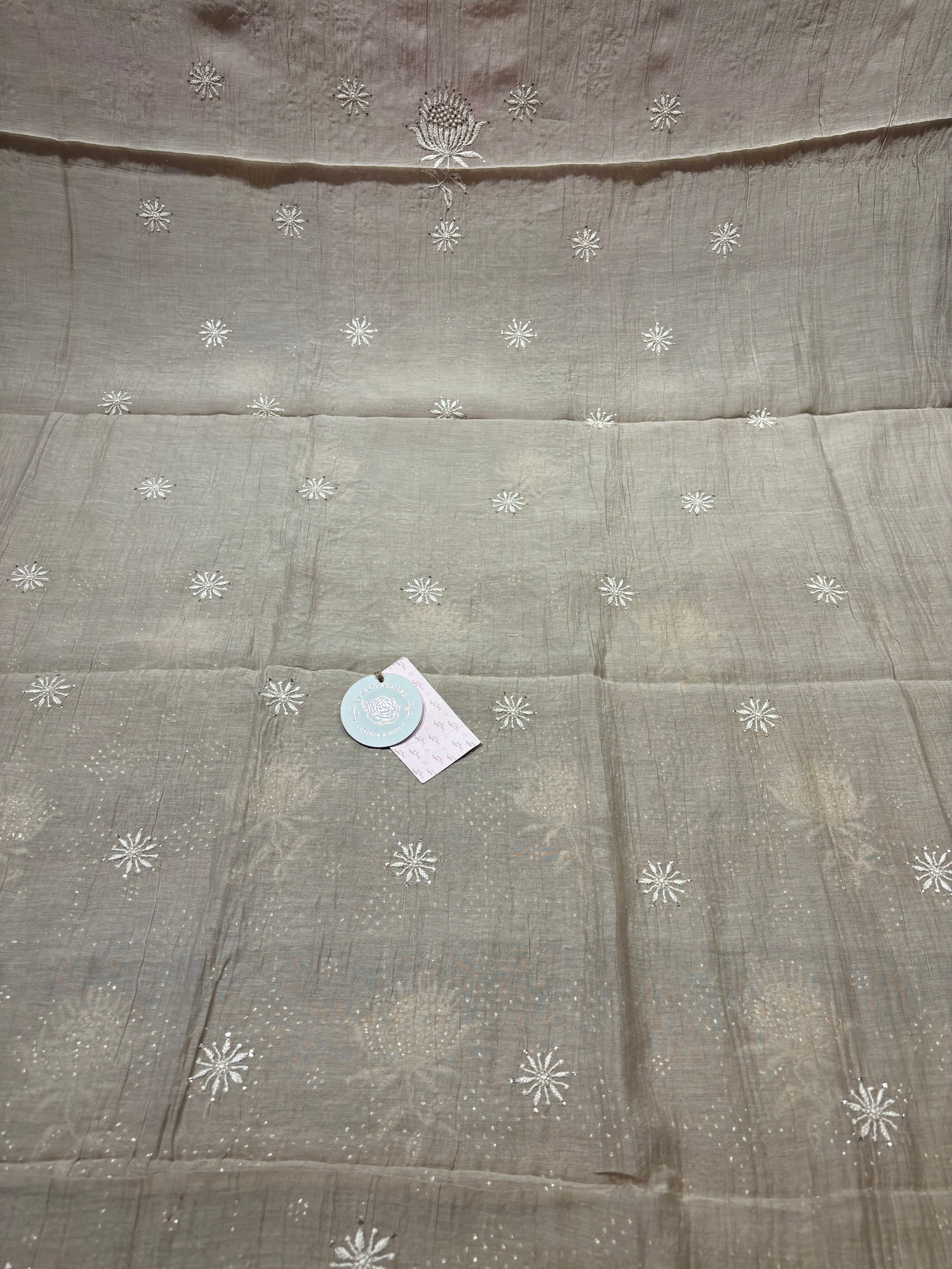 Mocha mousse Chanderi Mul Chikankari kurta and Dupatta Fabric