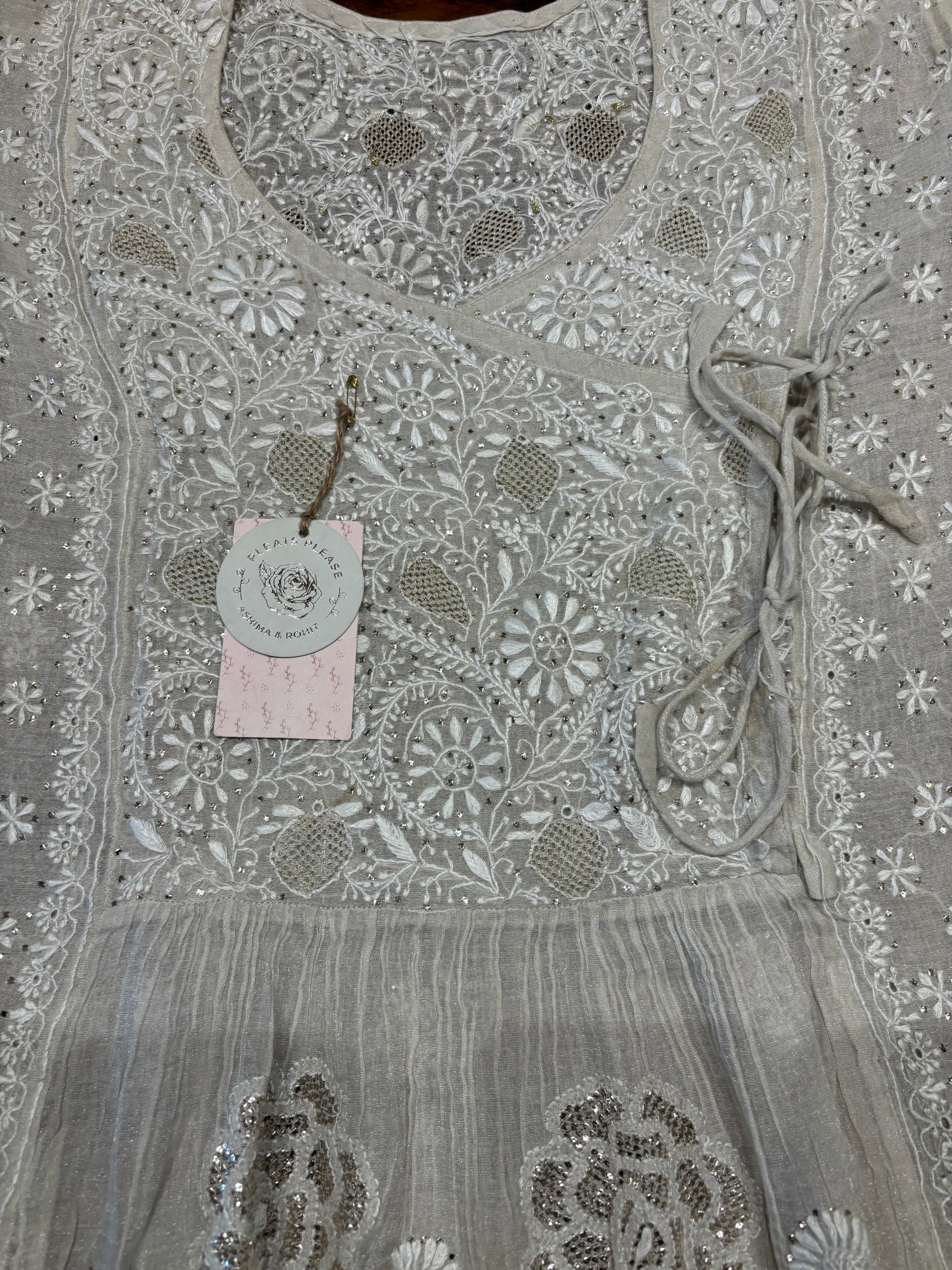 Dyeable Pure and Premium Silver Tissue Angrakha Kurta and Dupatta set