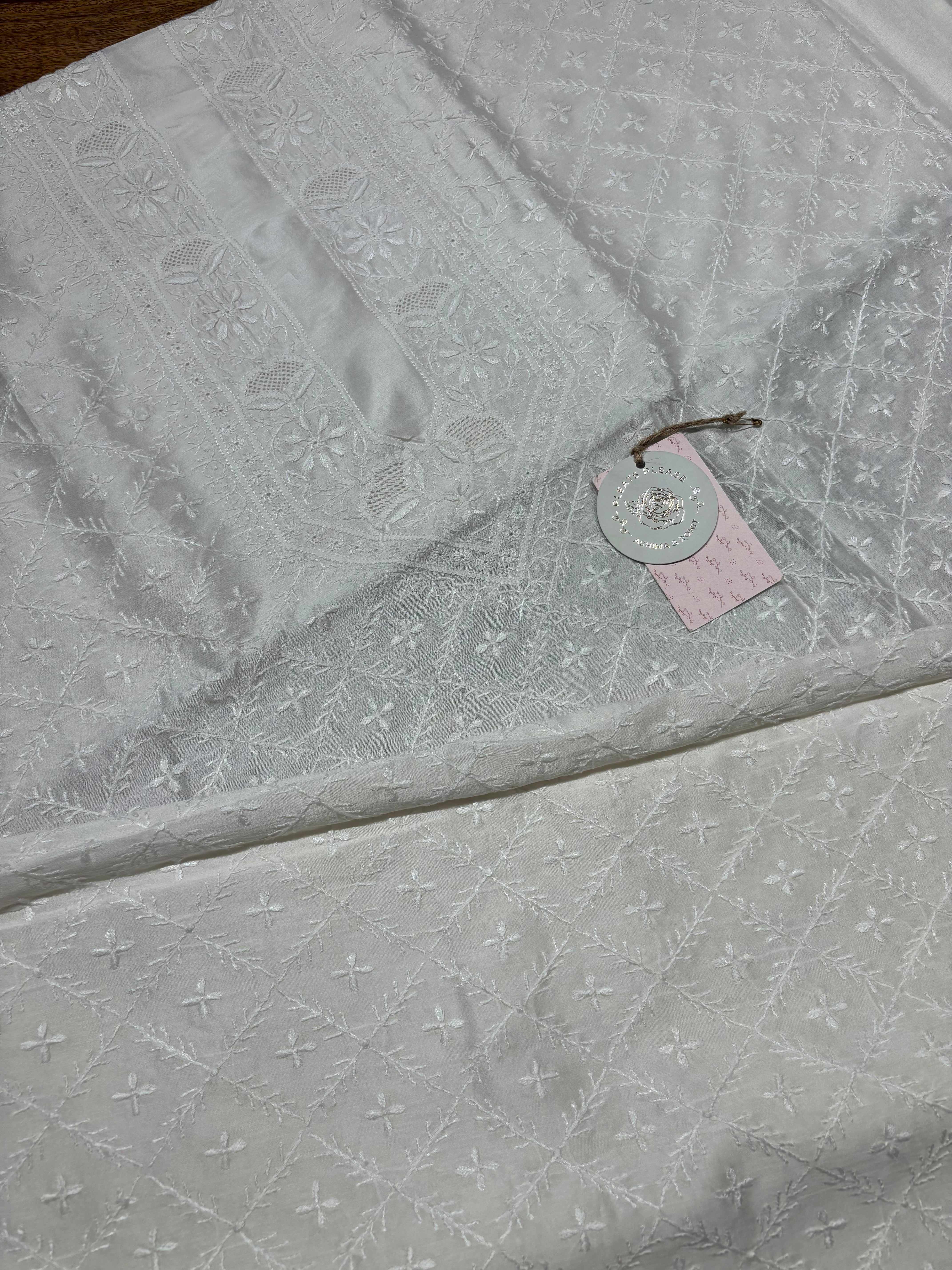 Dyeable Chanderi Silk Chikankari Men’s Kurta Fabric