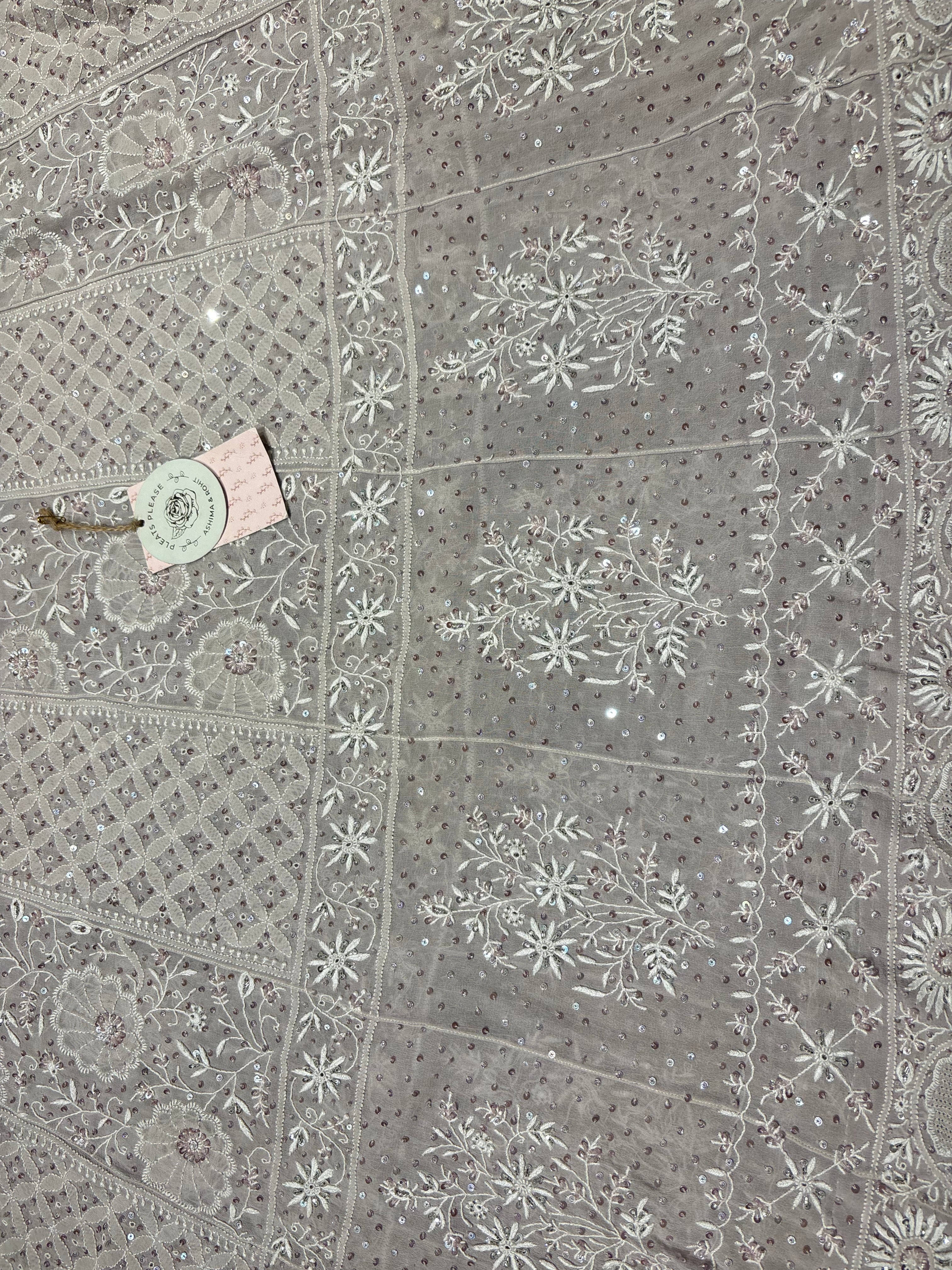 Lavender Latte Pure Georgette Chikankari Anarkali and Dupatta set
