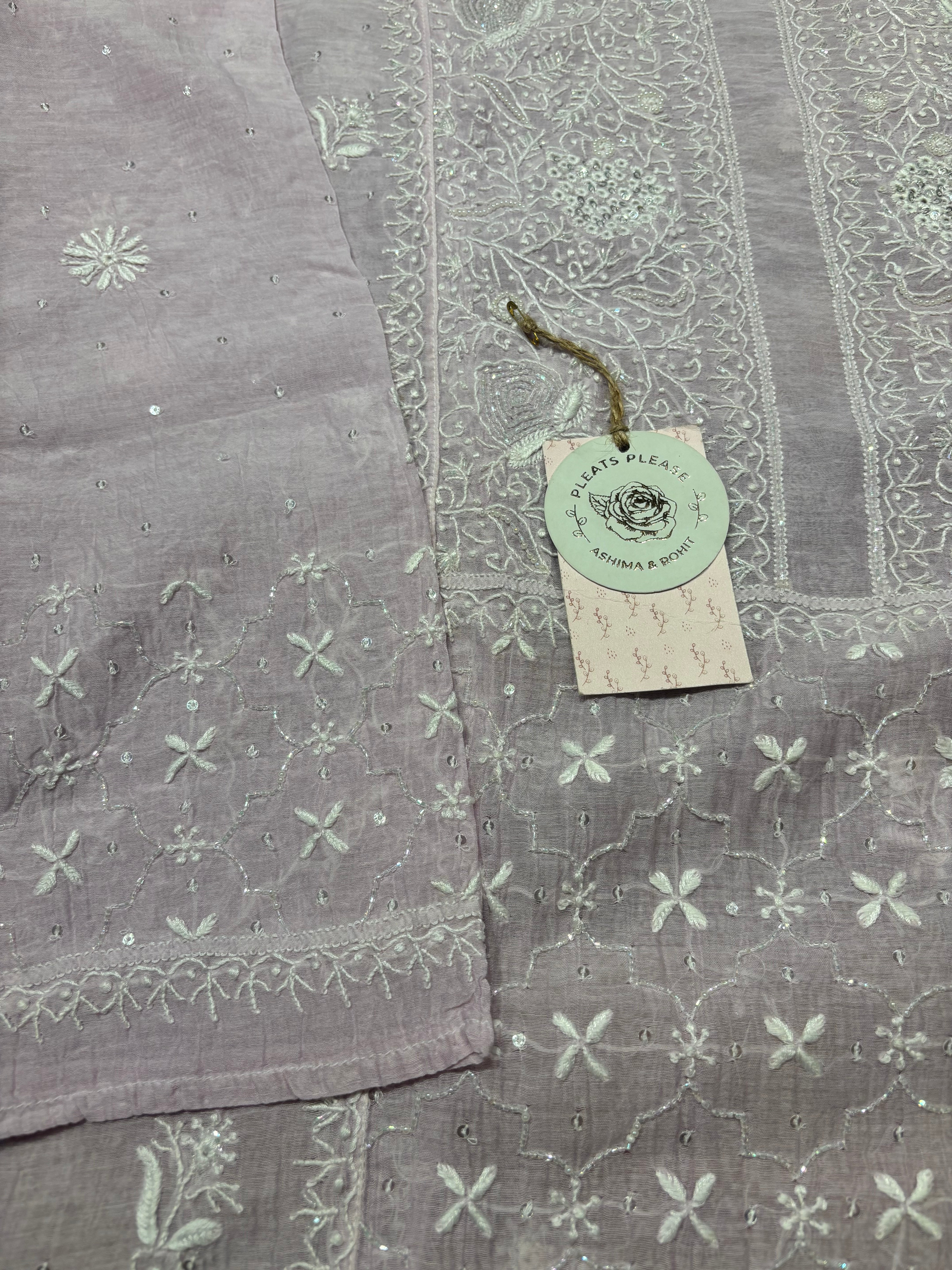Lilac Chanderi Mul Chikankari Kurta and Dupatta set