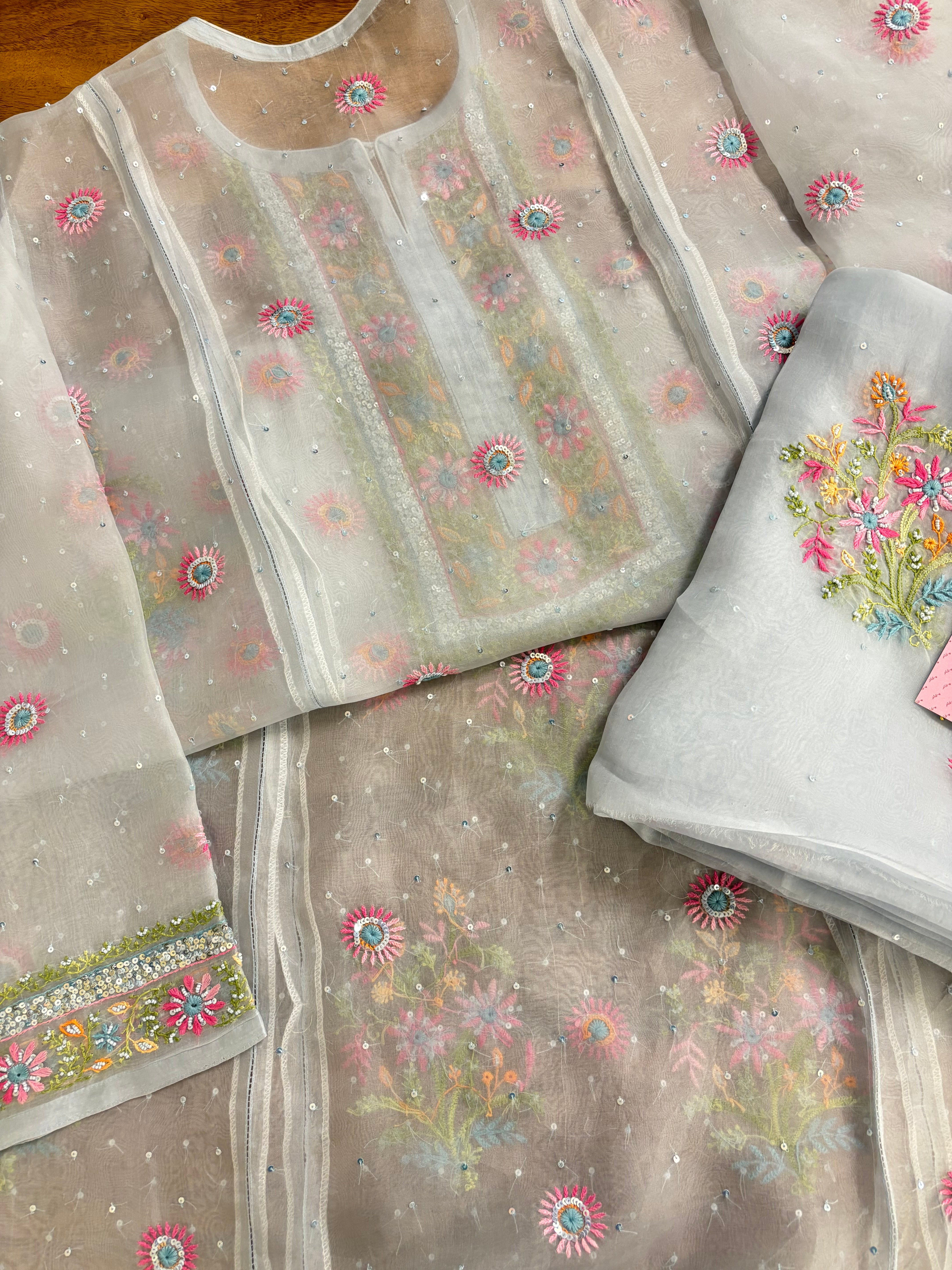Pastel Blue Pure Organza Chikankari Kurta & Dupatta