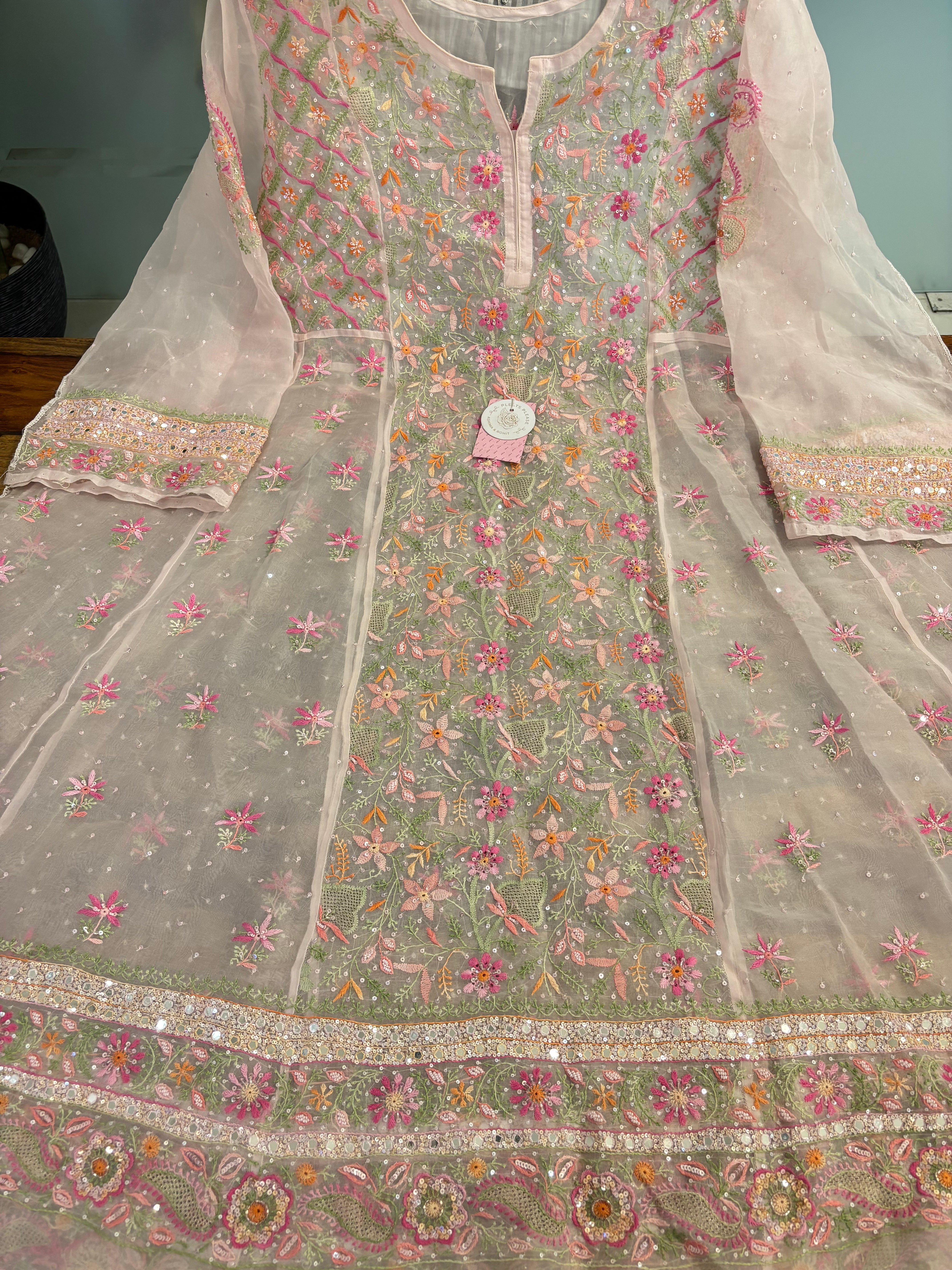 Blush Pink Organza Anarkali & Dupatta Set