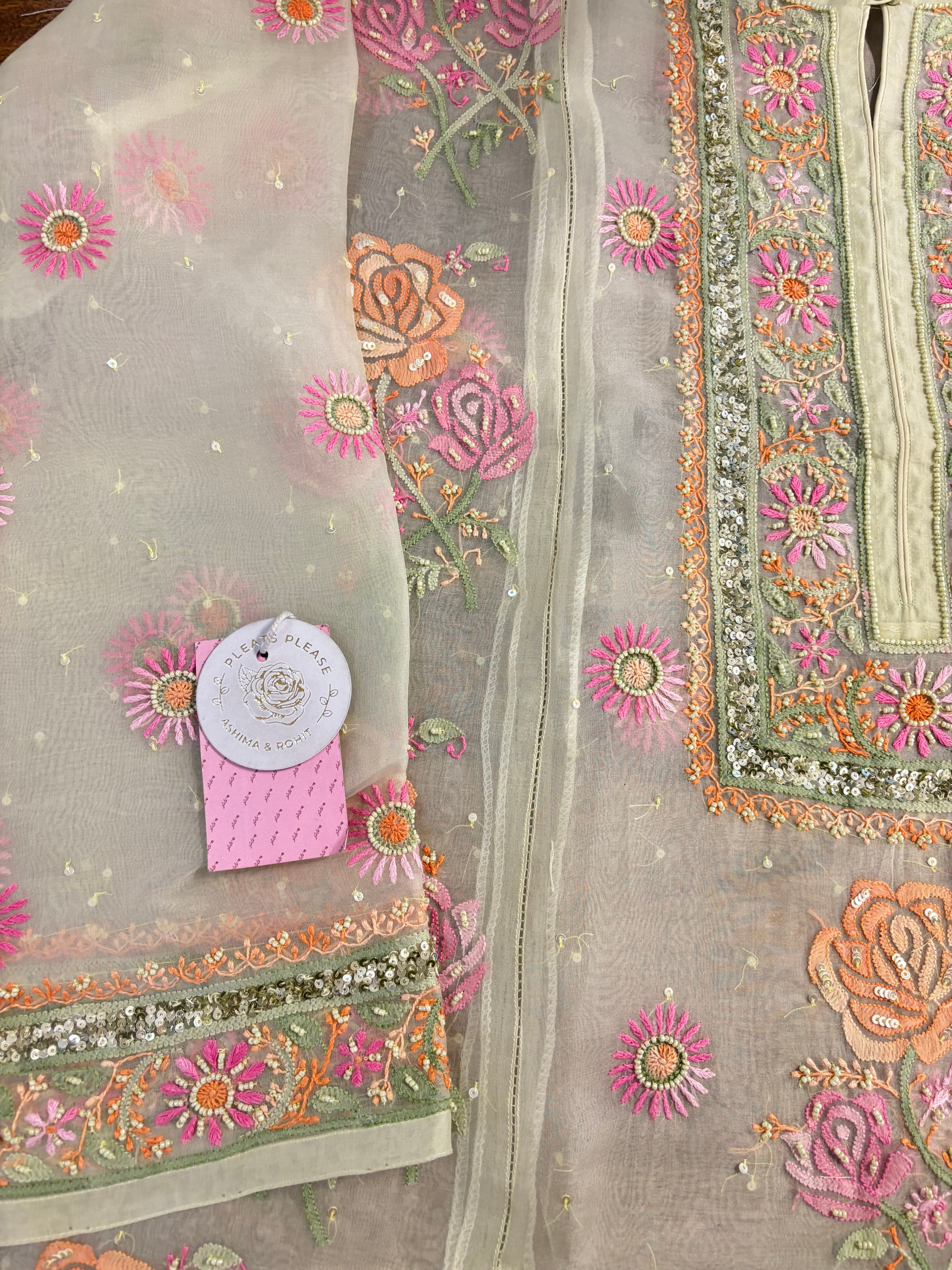 Pistachio Pure Organza Silk Chikankari Kurta & Dupatta