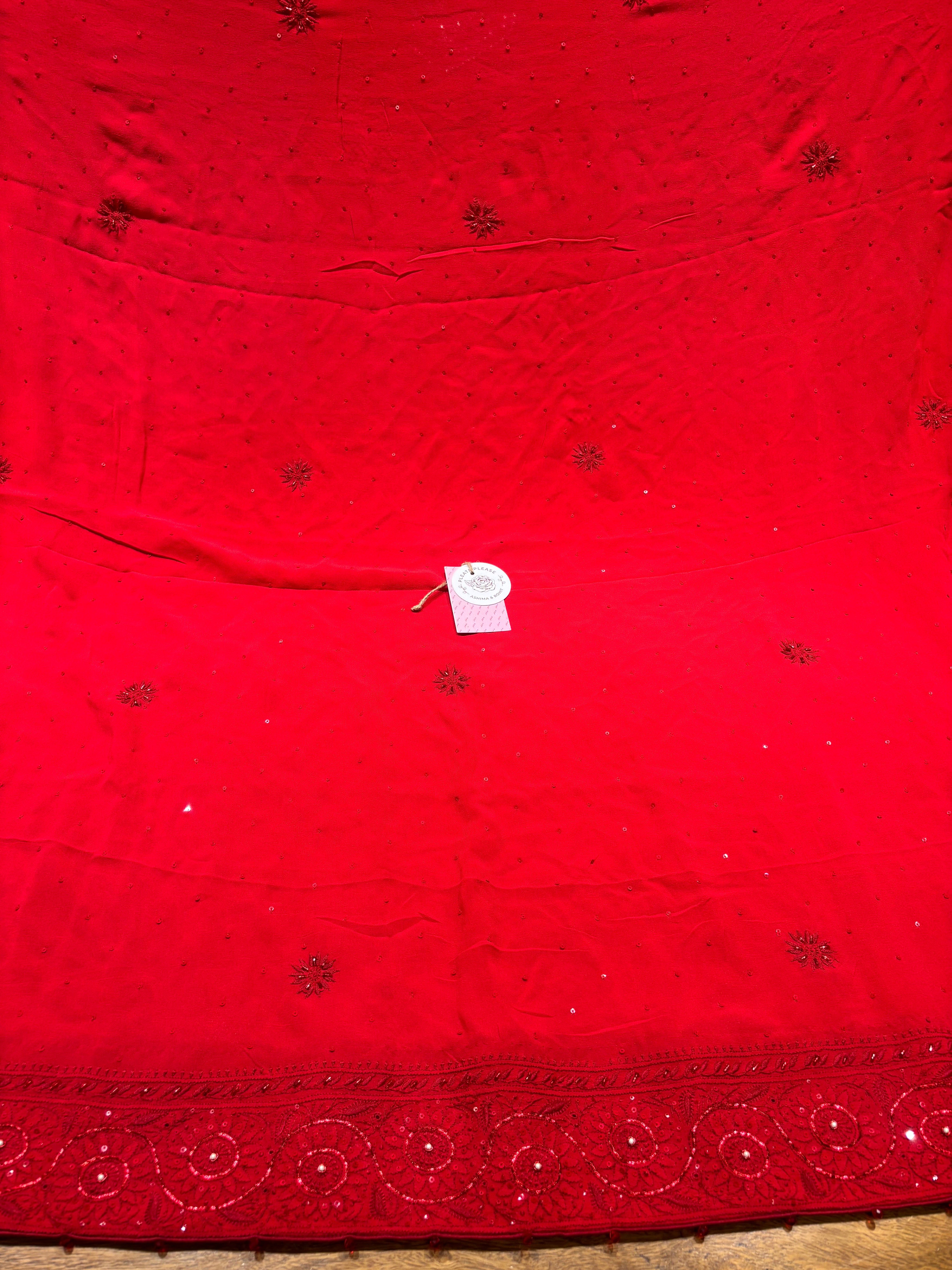 Red Pure & Premium Georgette Chikankari Anarkali & Dupatta Set