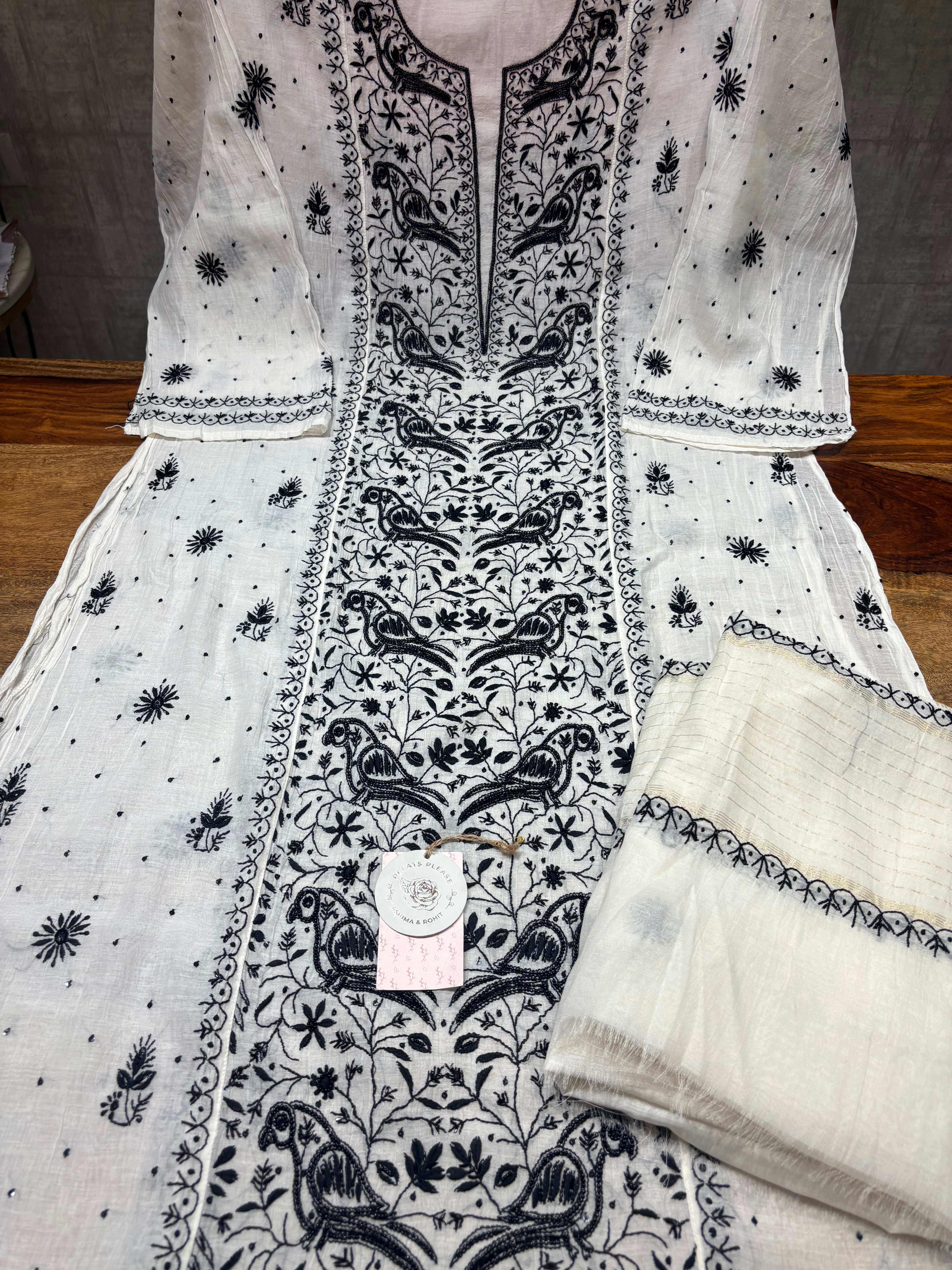Dyeable Chanderi Mul Chikankari Kurta And Dupatta Set