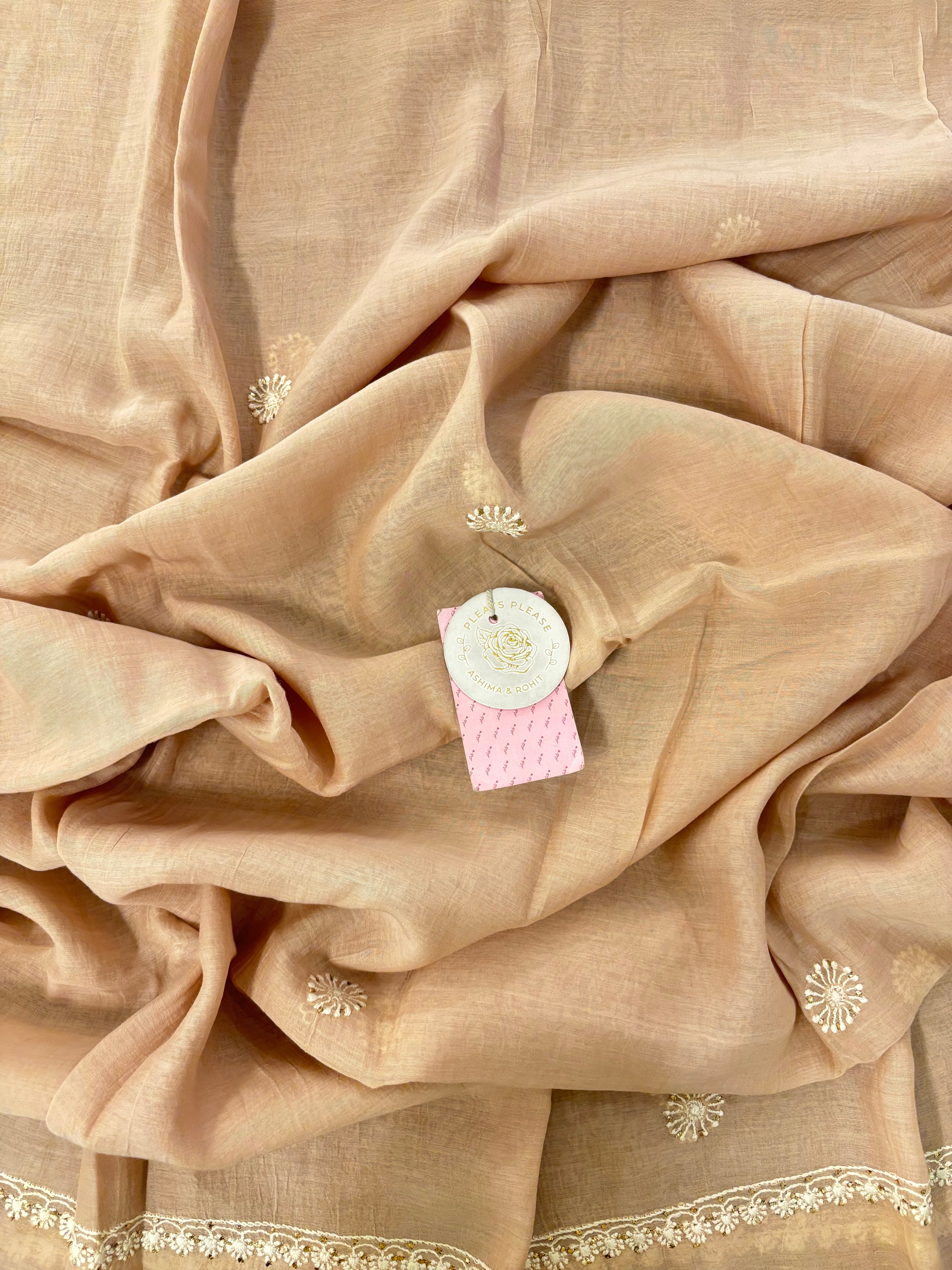 Rosewood Taupe Chanderi Mukaish Chikankari Kurta & Dupatta - Pleats PleaseChikankari