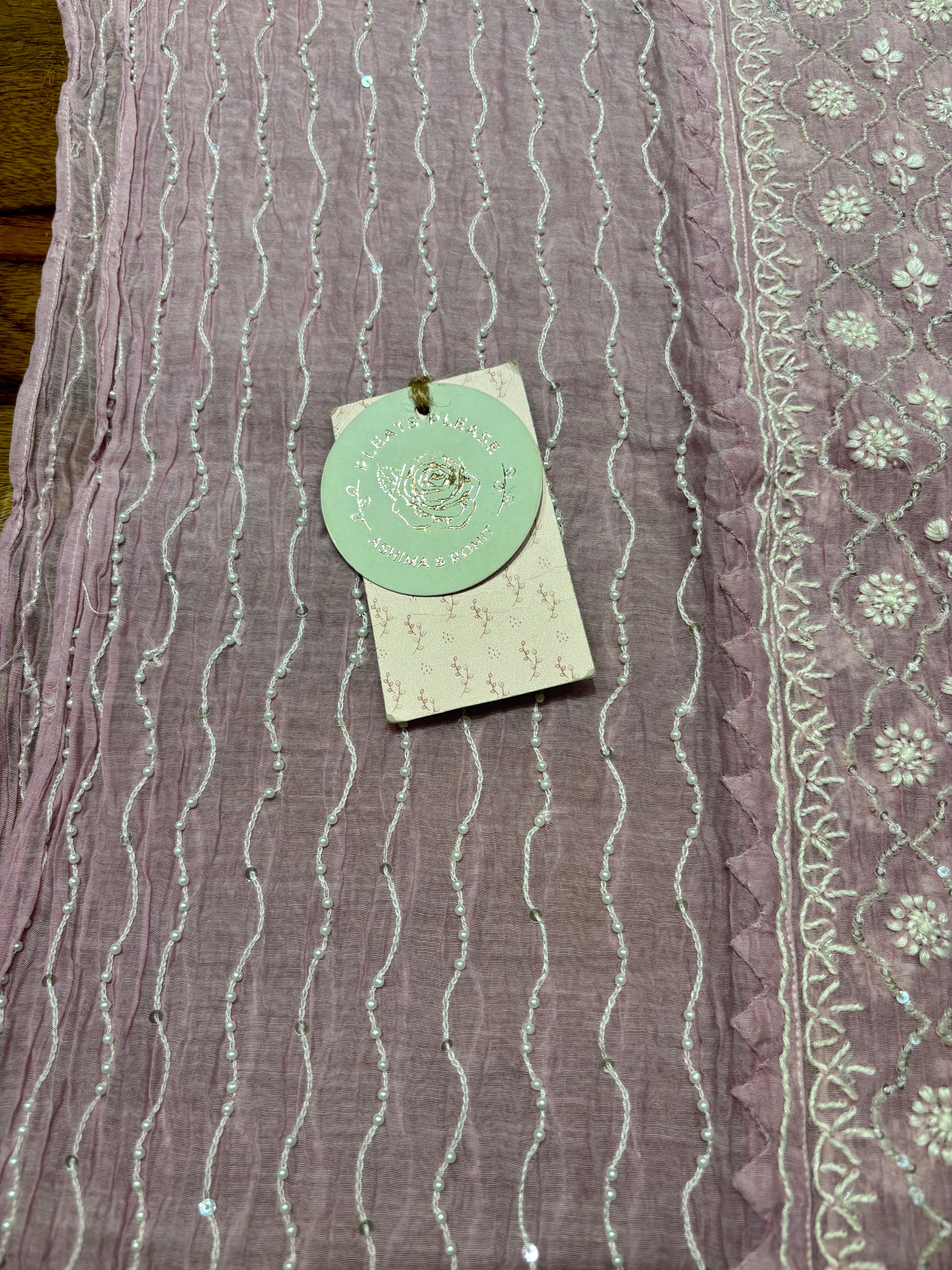 Lavender Chanderi Mul Chikankari Kurta & Dupatta Set