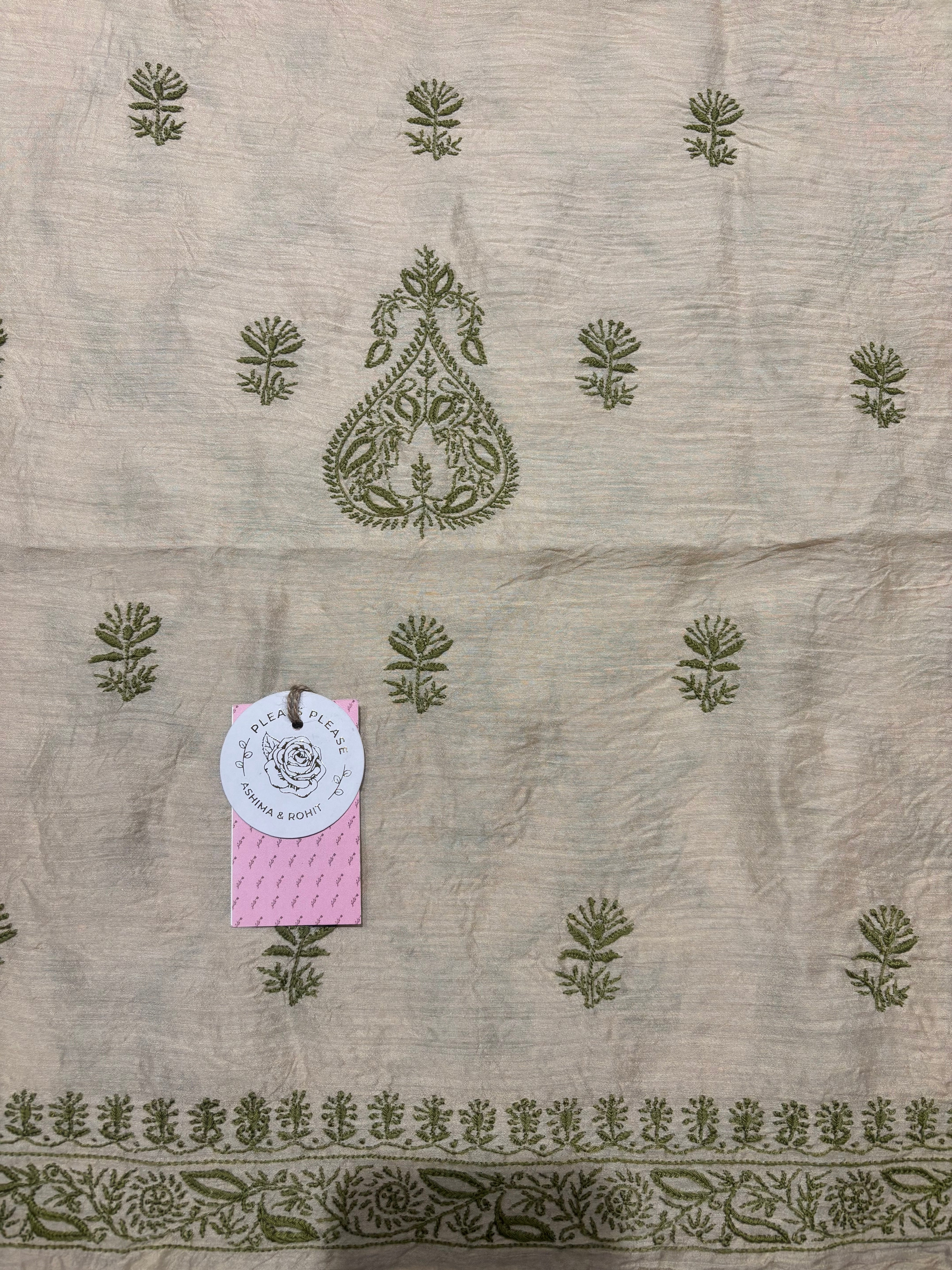 Dyeable Monga Silk Chikankari Kurta and Dupatta Fabric