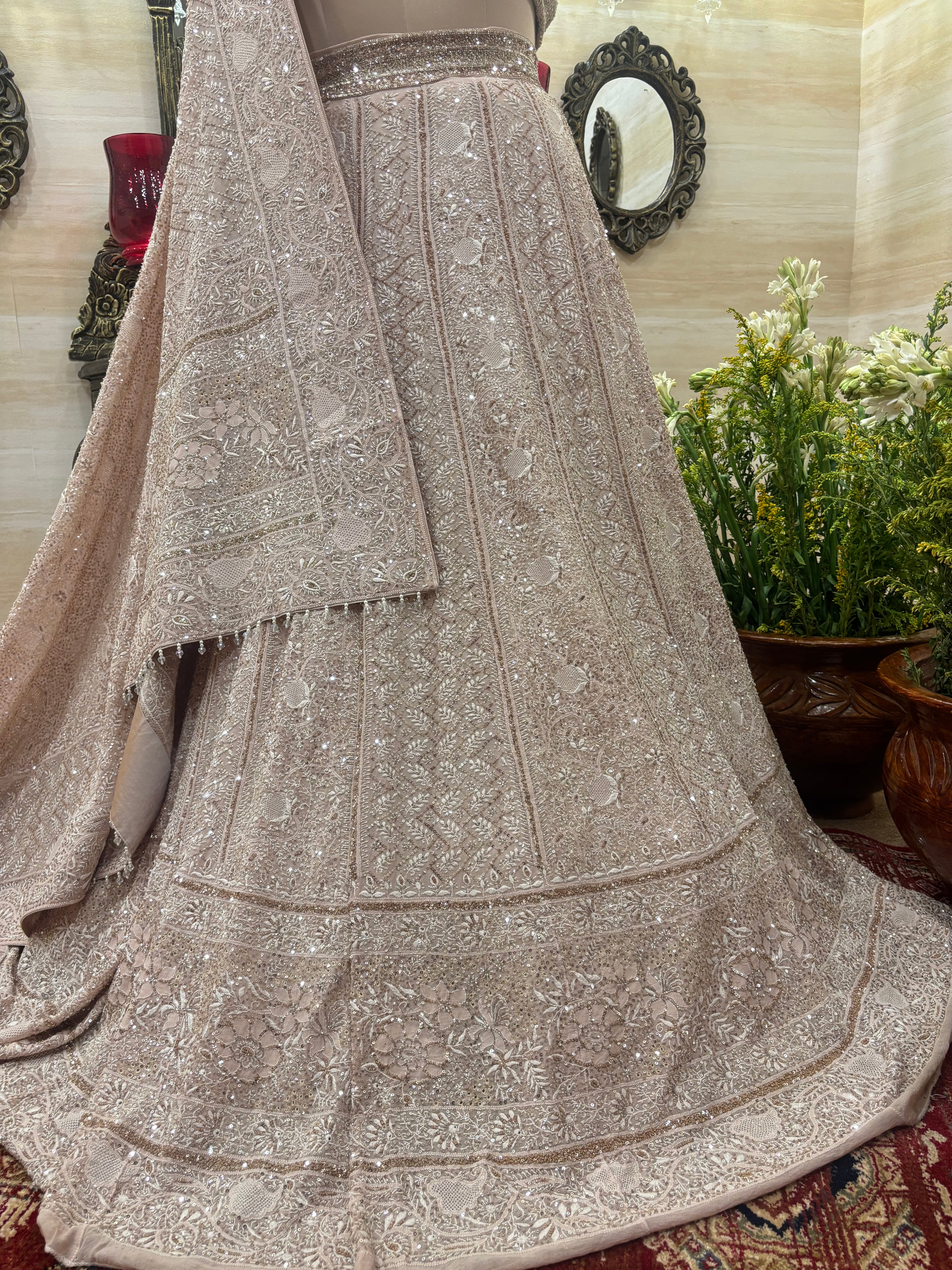 Rosy Brown Pure & Premium Georgette Chikankari Lehenga Set