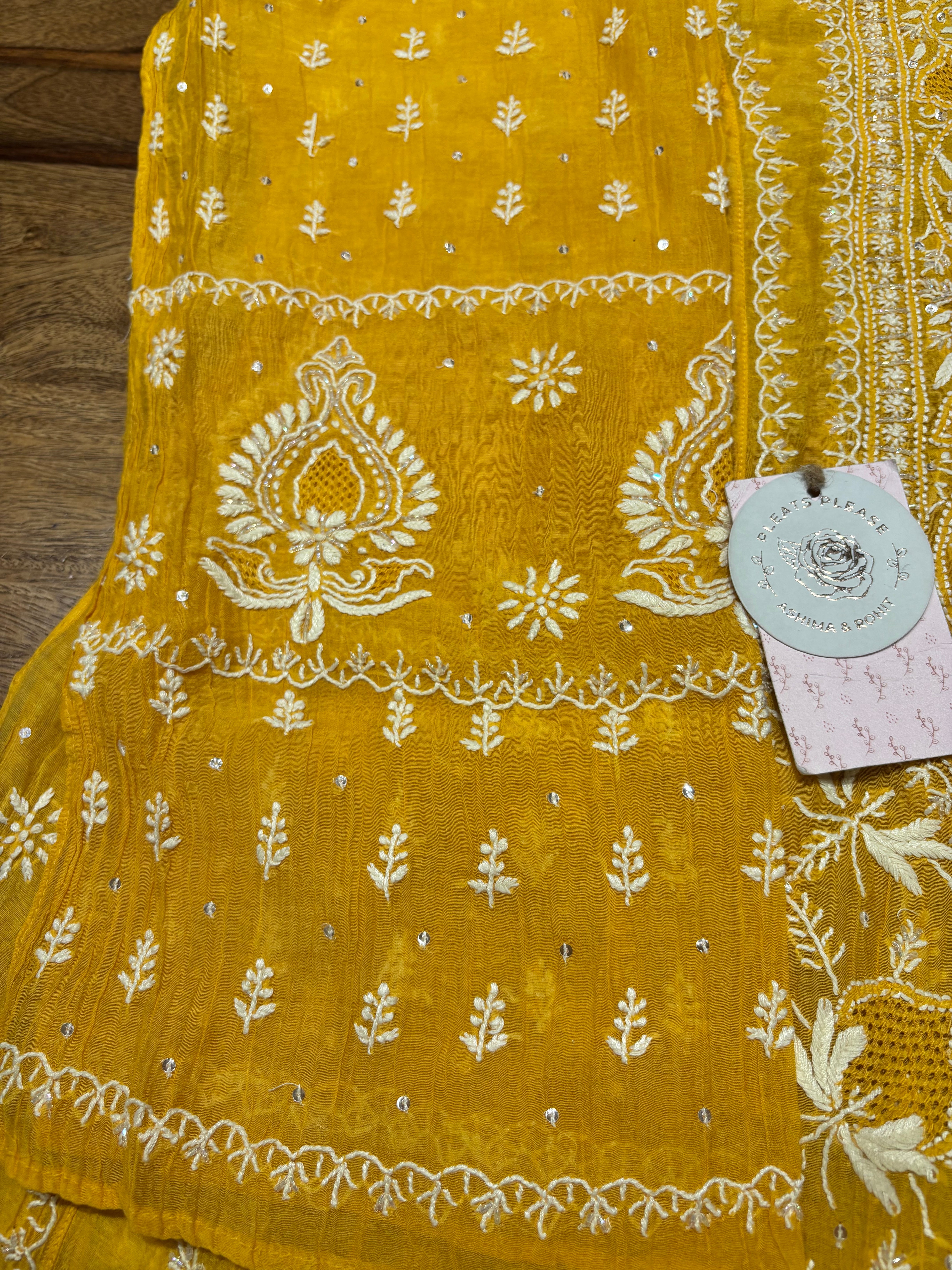 Yellow Chanderi Mul Chikankari Anarkali & Dupatta Set