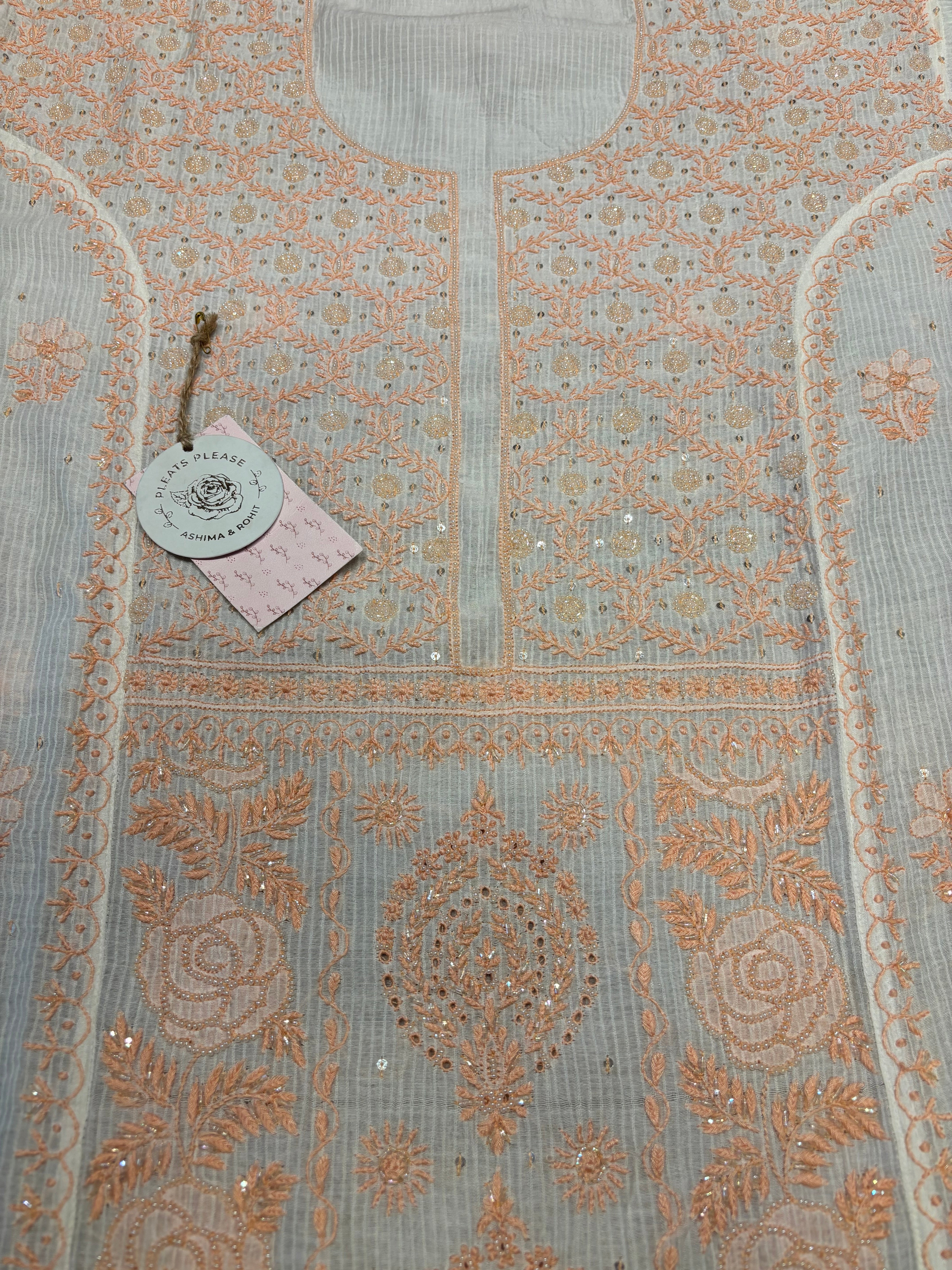 Dyeable Chanderi Maheshwari Chikankari Kurta And Dupatta Set