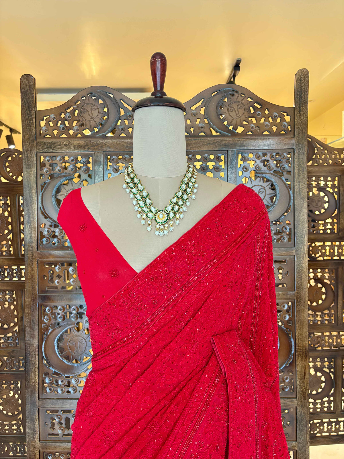 Crimson Red Pure & Premium Georgette Chikankari Saree